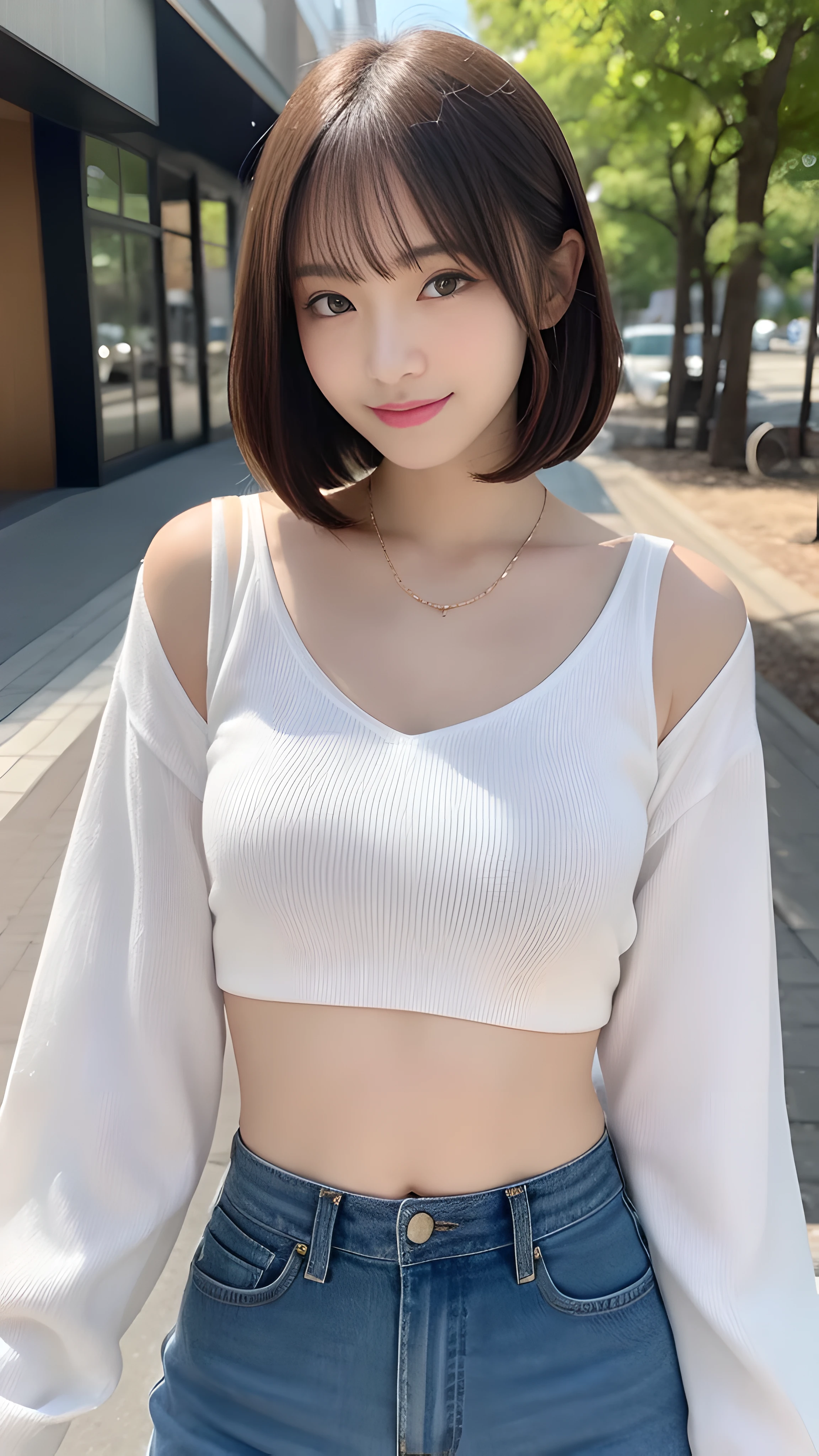 table top, 最high quality, shape, Super detailed, finely, High resolution, 8k wallpaper, 完璧なダイナミックな構shape, finelyて美しい目, Hairstyle is random、natural color lip, bold sexy pose,笑face, 25 year old girl、cute、sexy shot looking at camera,Ultra-realistic raw photos, hostess&#39;face、Clothing season is random, high quality、surreal、healthy、笑face、Slender perfect shape、beauty of japan、 necklace、perfect eyes beautiful skin、Upper body、Extremely thin waist, people々focus perfectly on, bob haircut,