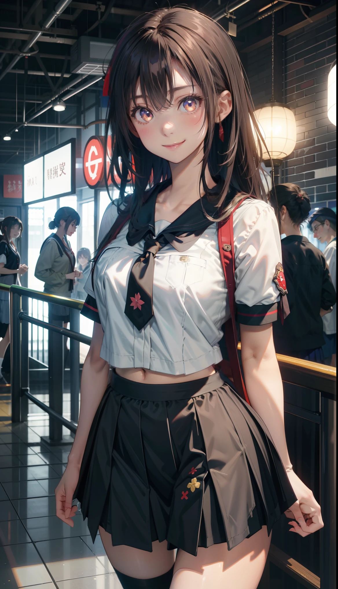 1girl in、AS-Adult、A smile、The shirt、skirt by the、()Japan High School、Uniforms、serafuku、Walking with a thigh、Upper body portrait、