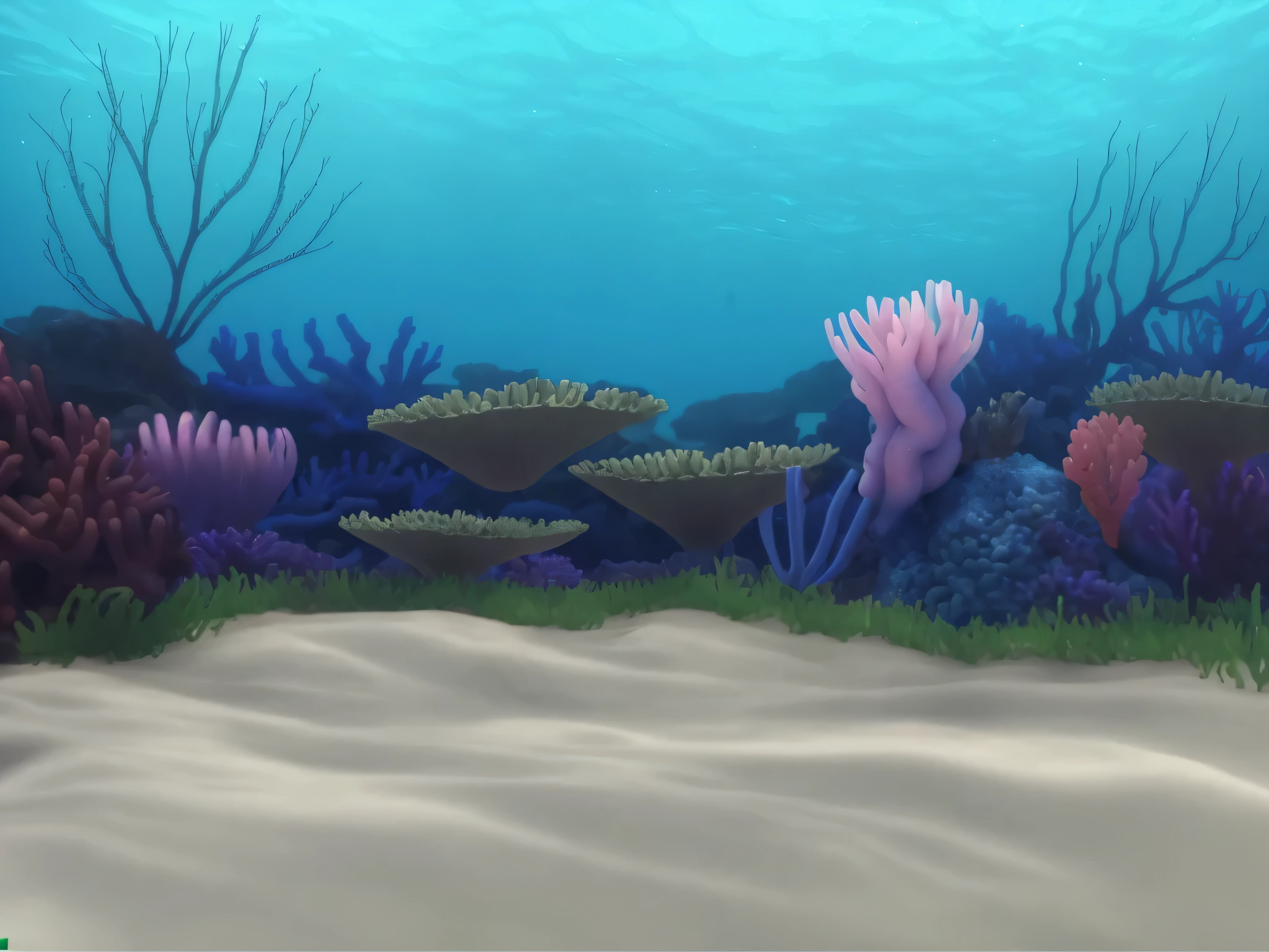 there is a painting of a sea anemone and corals in the ocean, underwater environment, underwater environment, underwater scene, masterpieceunderwater scene, underwater scenery, underwater landscape, Science fiction landscape, bubbly underwater scenery, Recife de corais, random background scene, in game render, Submarino, underwater background, underwater view, game render, arte de fundo