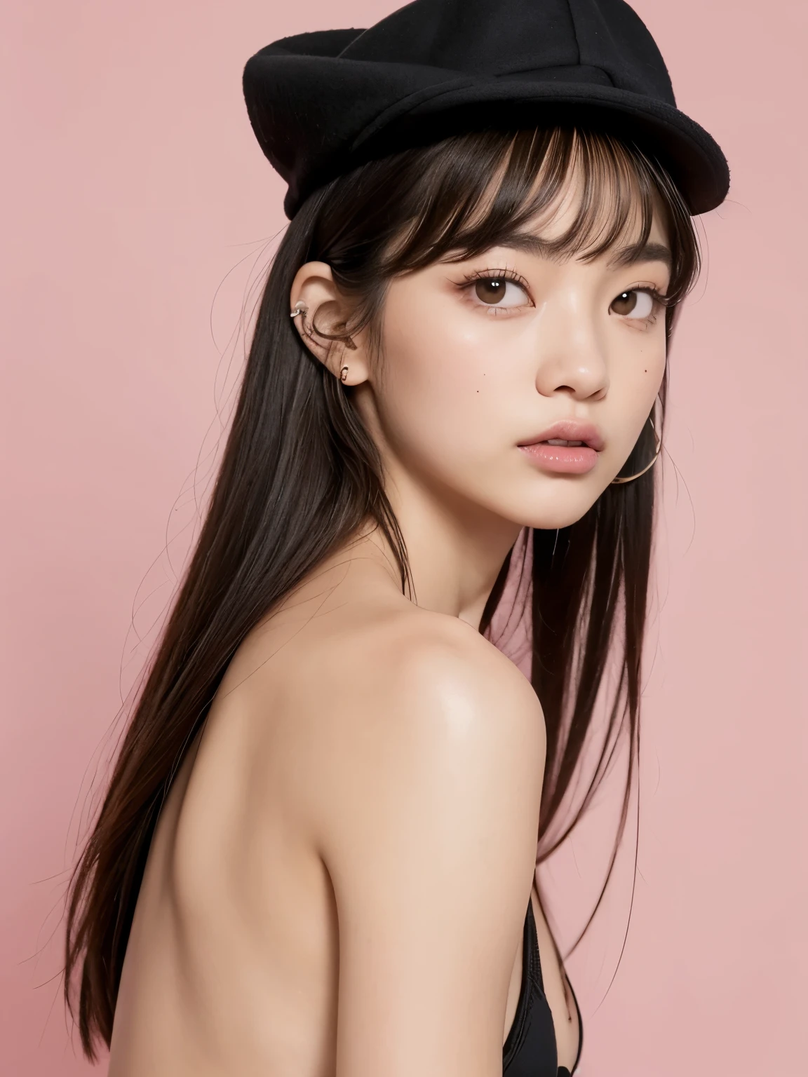 Kim Jennie de blackpink con el cabello rubio claro, cabello rubio con ondulado, cabello de color rubio ondulado, with small fringes, ojos color negro, nariz respingada y bonita, labios gruesos, Cupid and heart shaped lips., labios rosas, pale, white skin, piel bonita y suave, con pecas y lunares, cejas bonitas, marked and beautiful clavicle, mientras tiene un gorro en forma de hamburguesa, gorro en forma de hamburguesa, mientras tiene un rosas color rojo tinto en su top, rojo oscuro, con ropa interior femenina, abdomen delgado y bonito, escote desnudo, (pechos grandes, pechos suaves, pechos naturaleientras agarra una rosa, in a room with a pink background, eating hamburgers and asian noodles, con un sombrero de vaquero, con un sombrero de vaquero, mirando a la camara, autofoto 