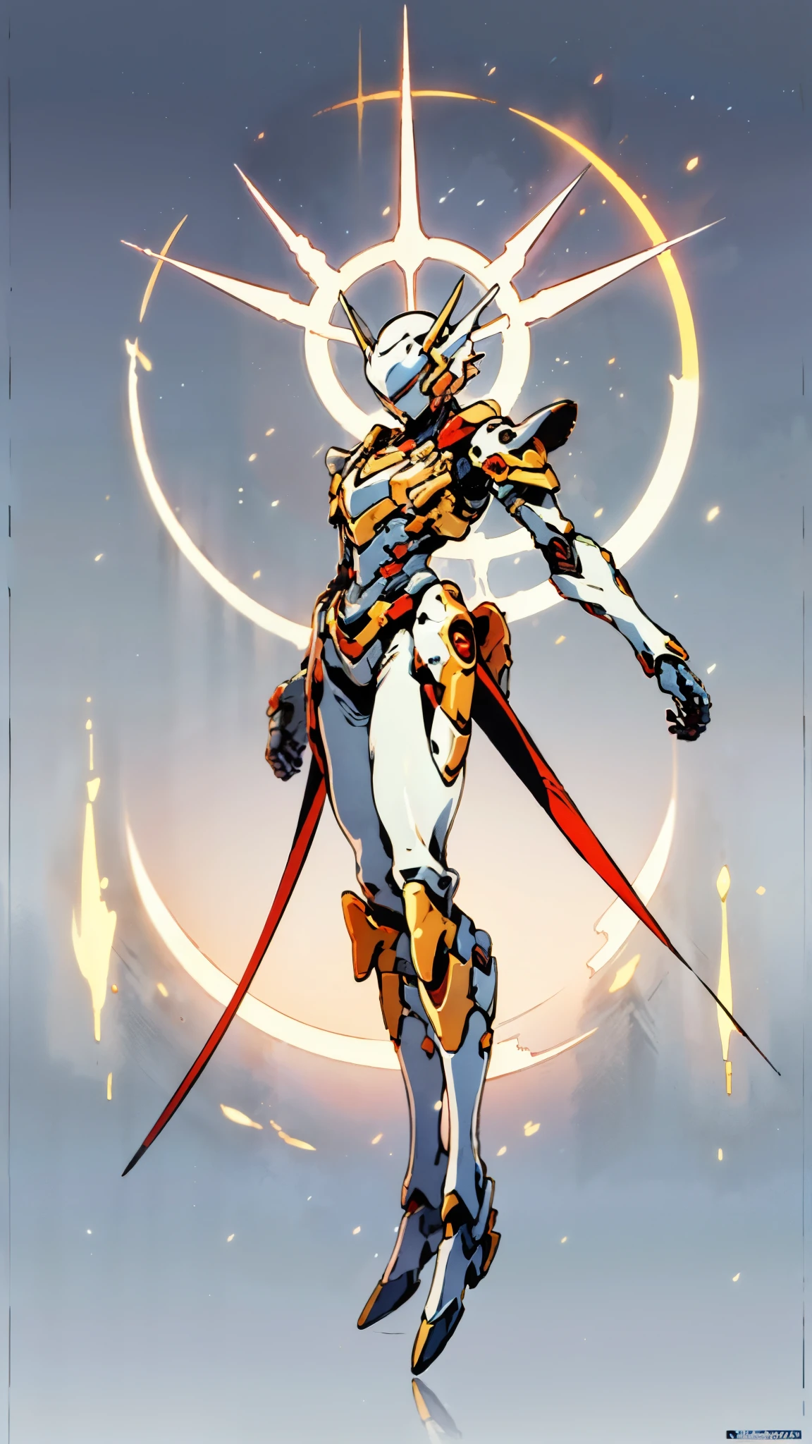 A woman adorned in fantasy-style full-body armor, a crown-concept fully enclosed helmet that unveils only her eyes, a composite layered chest plate, fully encompassing shoulder and hand guards, a lightweight waist armor, form-fitting shin guards, the overall design is heavy-duty yet flexible, ((the armor gleams with a golden glow, complemented by red and blue accents)), exhibiting a noble aura, she floats above a fantasy-surreal high-tech city, this character embodies a finely crafted fantasy-surreal style armored hero in anime style, exquisite and mature manga art style, (Queen bee mixed with Spider concept Armor, plasma, blood), ((Element, energy, elegant, goddess, femminine:1.5)), metallic, high definition, best quality, highres, ultra-detailed, ultra-fine painting, extremely delicate, professional, anatomically correct, symmetrical face, extremely detailed eyes and face, high quality eyes, creativity, RAW photo, UHD, 32k, Natural light, cinematic lighting, masterpiece-anatomy-perfect, masterpiece:1.5
