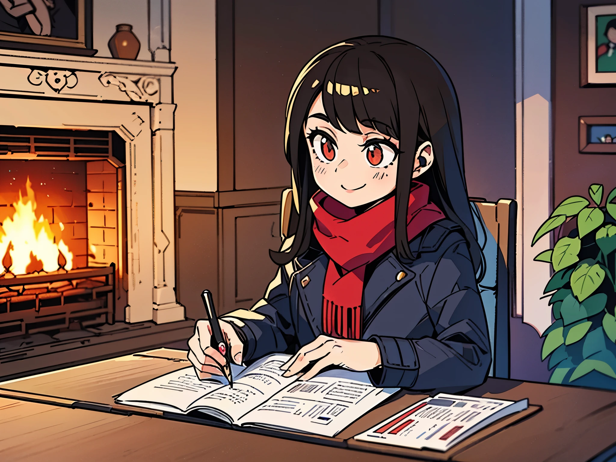 pocket book, girl, write, Smile, Ten Thousand Years Pen, antiqueのmachine, leather chair, fireplace, inflammation, illuminate, opportunity, Inspiration, creativity, happiness, Comfort, Calm, silence, Comfortable, antique, machine, warmth