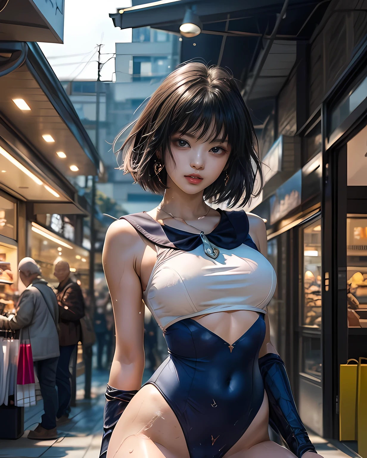 sailor saturnがCowgirlで性交する, (((realistic, highest quality, High resolution, real women pictures:1.2))), (((sailor saturnのレオタードを着ている16歳の女子高校生:1.4)), (sailor saturnのコスチューム), (slender body shape:1.9), Cowgirl性交する, ((anatomically correct:1.2)), (She is wearing a white Sailor Senshi leotard whose fabric is too thin..:1.2), vaginaに陰茎を挿入するCowgirlポーズ, curved body, 大きく股を開いてCowgirl, white leotard too close to the skin, vaginaの詳細な描写, beautiful thighs, Huge penis is pushed up by the girl&#39;vagina, nose too small, toned stomach,  beautiful girl has sex with her clothes on, saddle, Cowgirl, Girl straddles guy, (normal limb), Too cute small face, the whole body is wet, put your hands behind your head, nostrils are not visible, realistic, vaginaが濡れている, lips slightly open, (anatomically correct:1.2), A guy inserts a penis into a girl, sailor saturn, (In the shopping district during the day), short hair with bangs, (少女が男とCowgirl性交する)