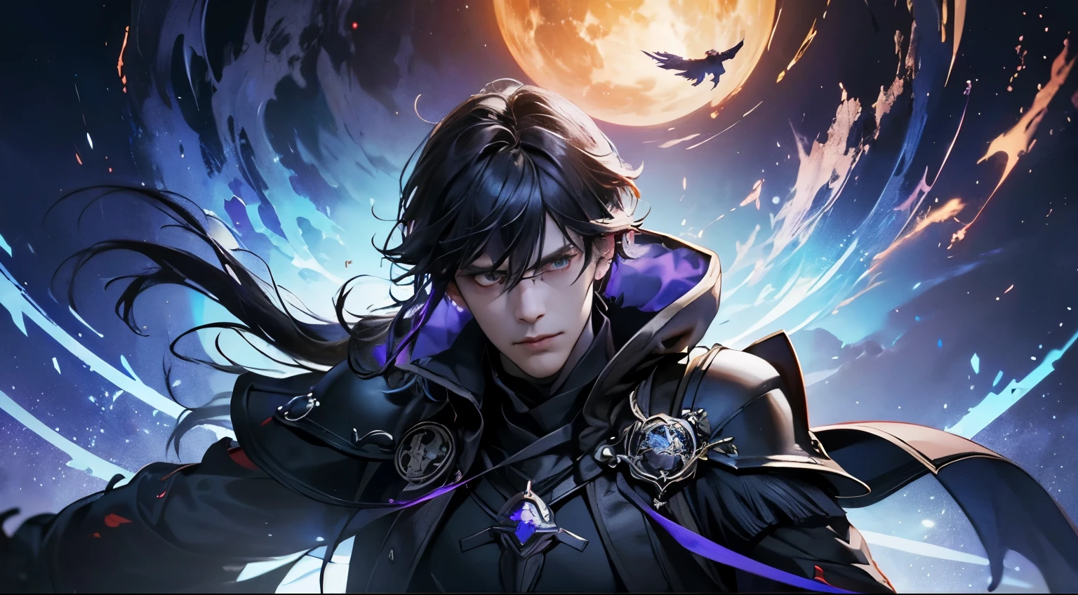 (Close up a man, dynamic angles) Fantastic and dramatic scene, realistic light rendering, The demon king, wreathed in icebreaker, magic, swirling, punishing raven, arknights, shadowverse, fate grand order, genshin, ( ( god king of ai art ) ), best quality, 4K, detailed ornaments