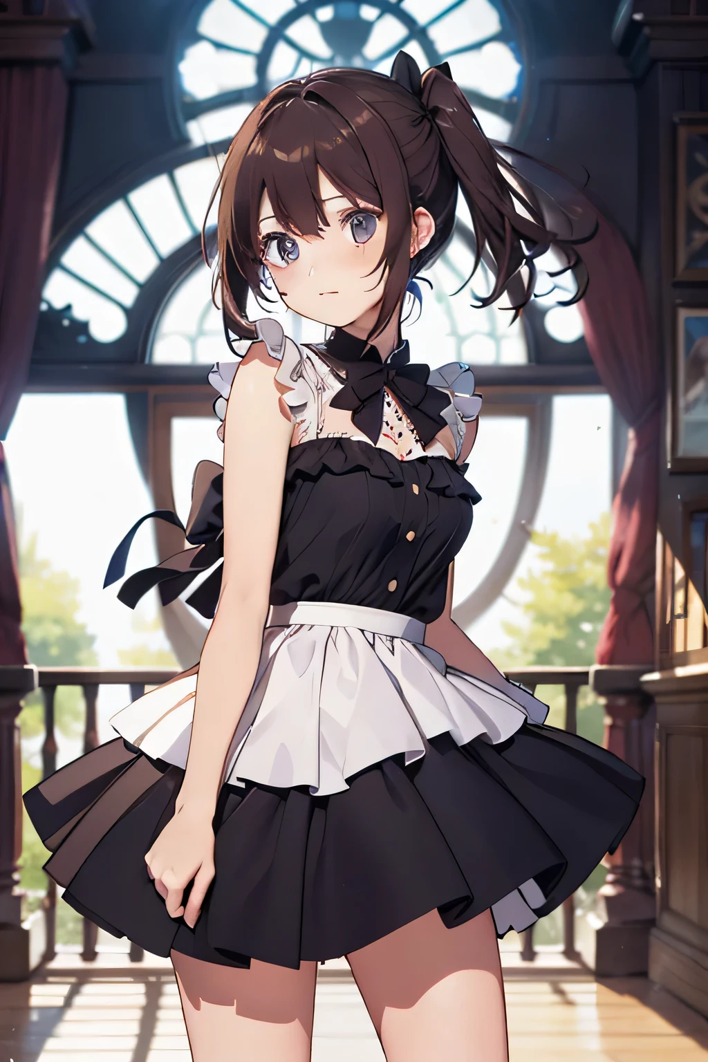 A natural and fresh CG artwork，A girl with delicate and soft dark brown hair。