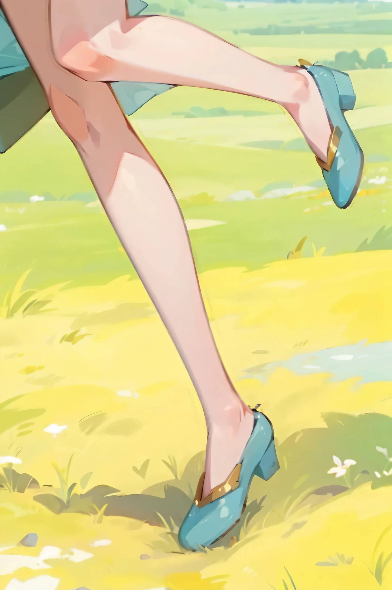 best quality, 超high resolution, (lifelike:1.4), masterpiece, high resolution, original, Very detailed wallpaper,
grassland, Sky,
1 girl, alone, NGMD \(middle'of dreams\), cyan dress,
catch,