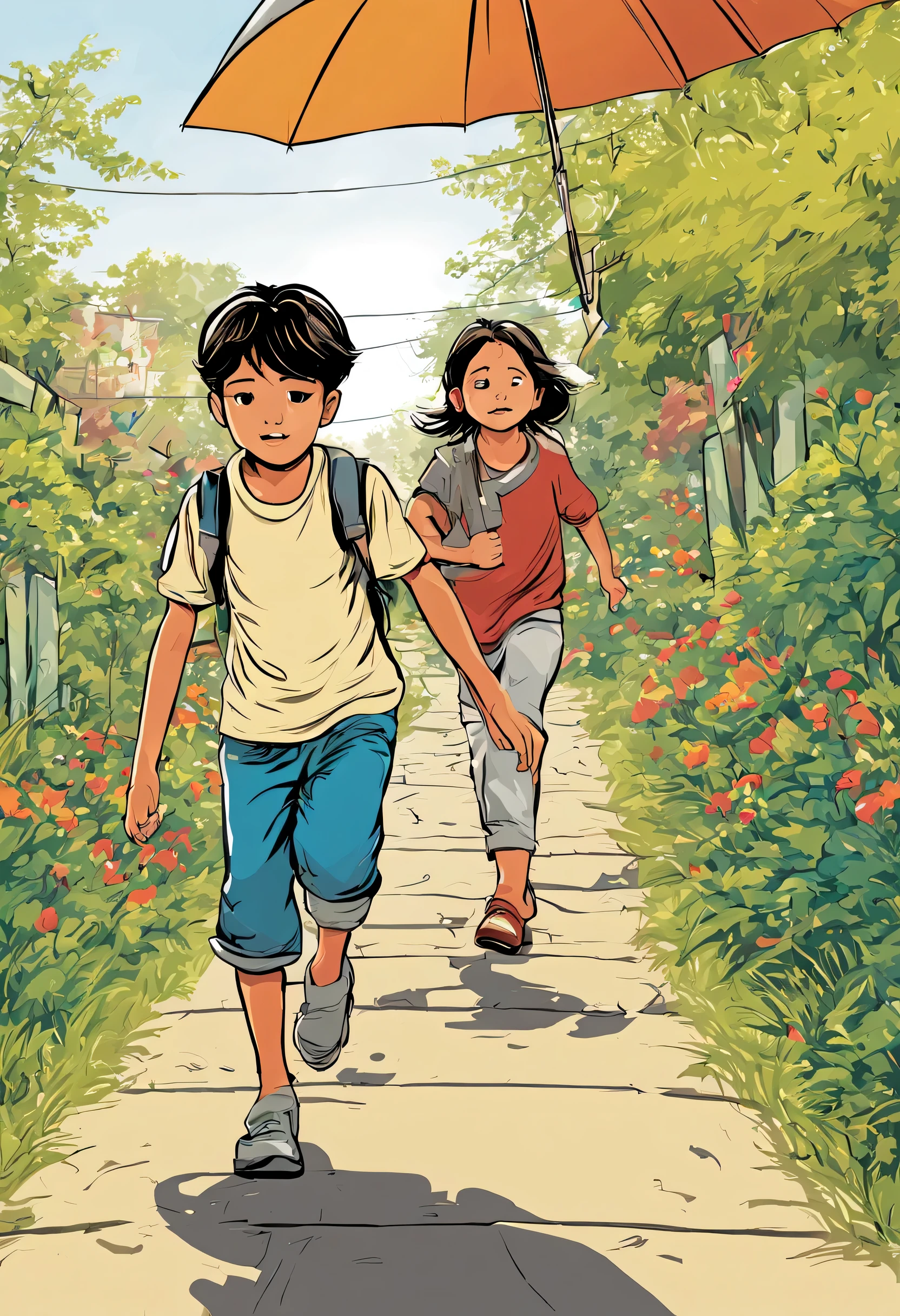 design graphic novels illustration, ai comic book in amine and manga style, children playing scene , vector illustration
