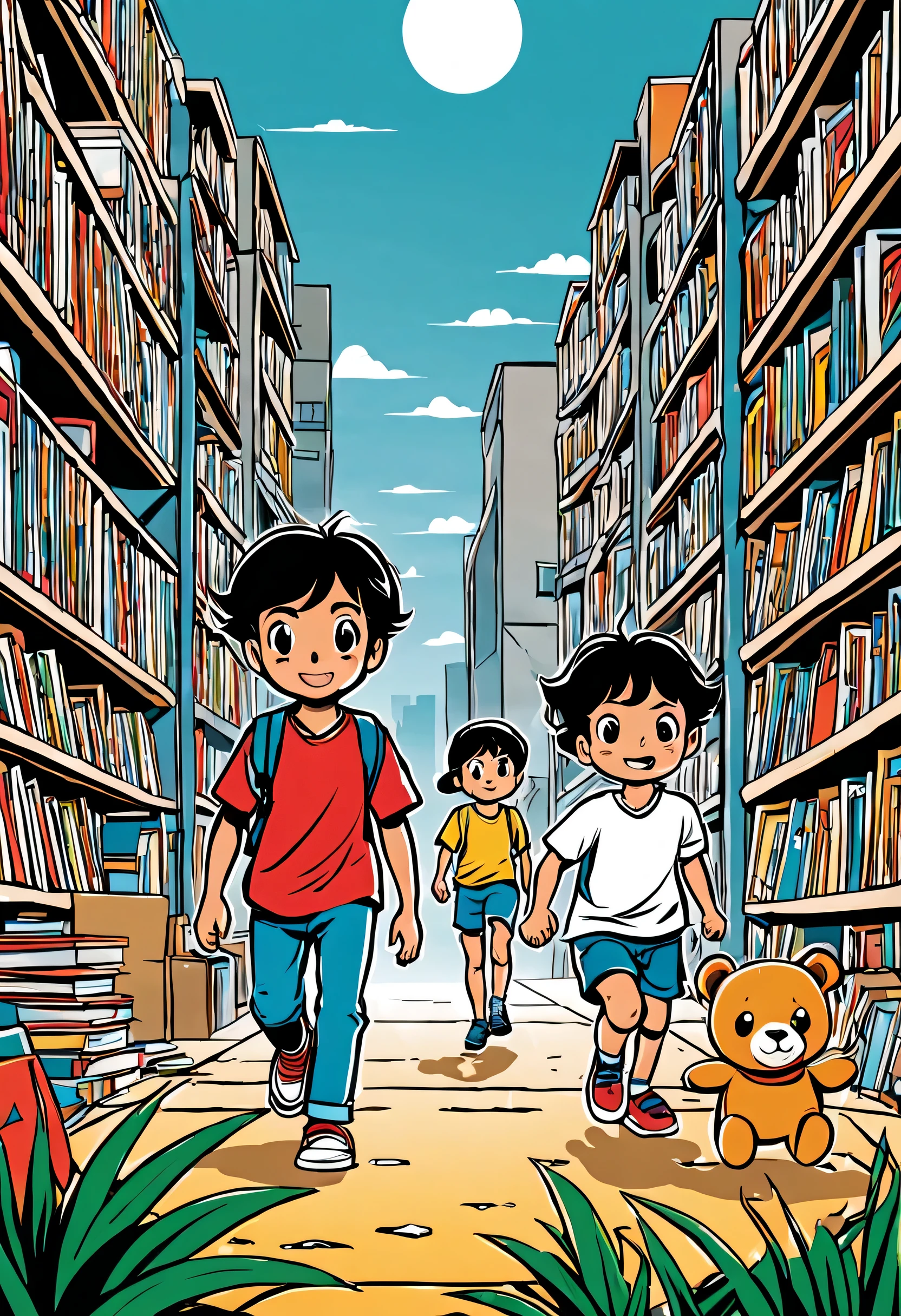 design graphic novels illustration, ai comic book in amine and manga style, children playing scene , vector illustration
