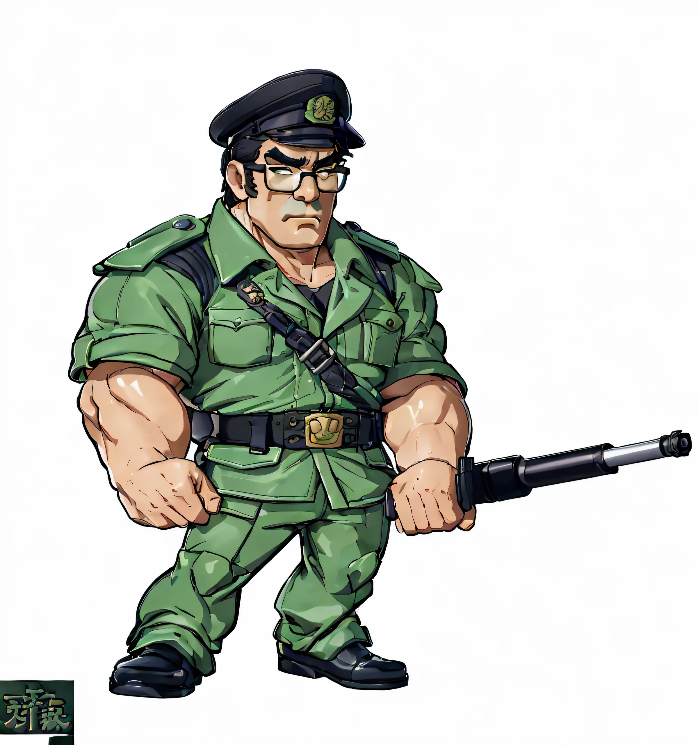 A strong man wearing a green police uniform, With a baton in his hand, Wearing black leather shoes and black-rimmed glasses,Strong light and shadow effects,3d,slope,高光肌肉cartoon Soldier with a gun and a helmet on, character idea , character idea !!, Angry muscular army general, Heavy weapon guy, , Official, 在 wacom 平板上进行number绘图, number绘制, cartoon digital painting, Soldier, cartoon shadow!!!, aged shaggy ex military Soldier, police Official, heavy shadow, number, number绘图
负标签