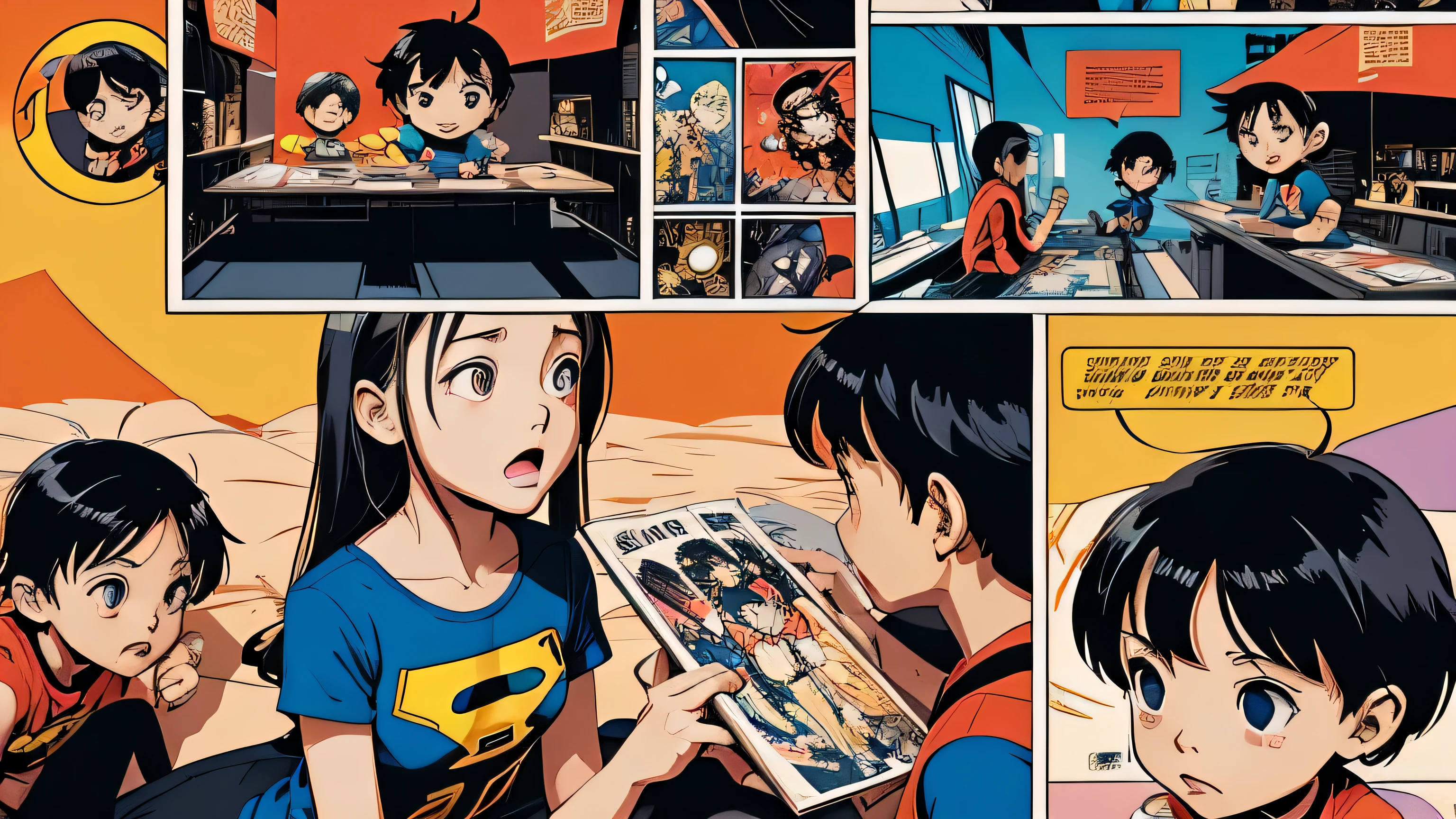 design graphic novels illustration, ai comic book in amine and manga style, children playing scene , vector illustration