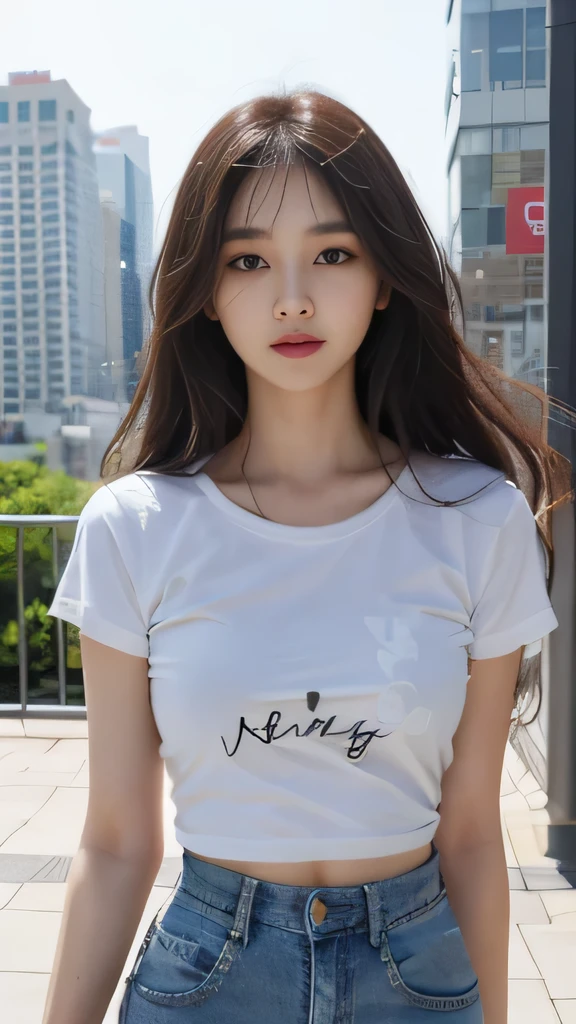 Long-haired araflay young woman wearing white shirt and jeans, gorgeous young korean woman, korean girl, beautiful south korean woman, beautiful young korean woman, Korean fashion model, Nam Jae Hwa, korean woman, Dilireba, Japanese model, Beautiful girl model, beautiful asian girl, Li Zhien, Li Zhien