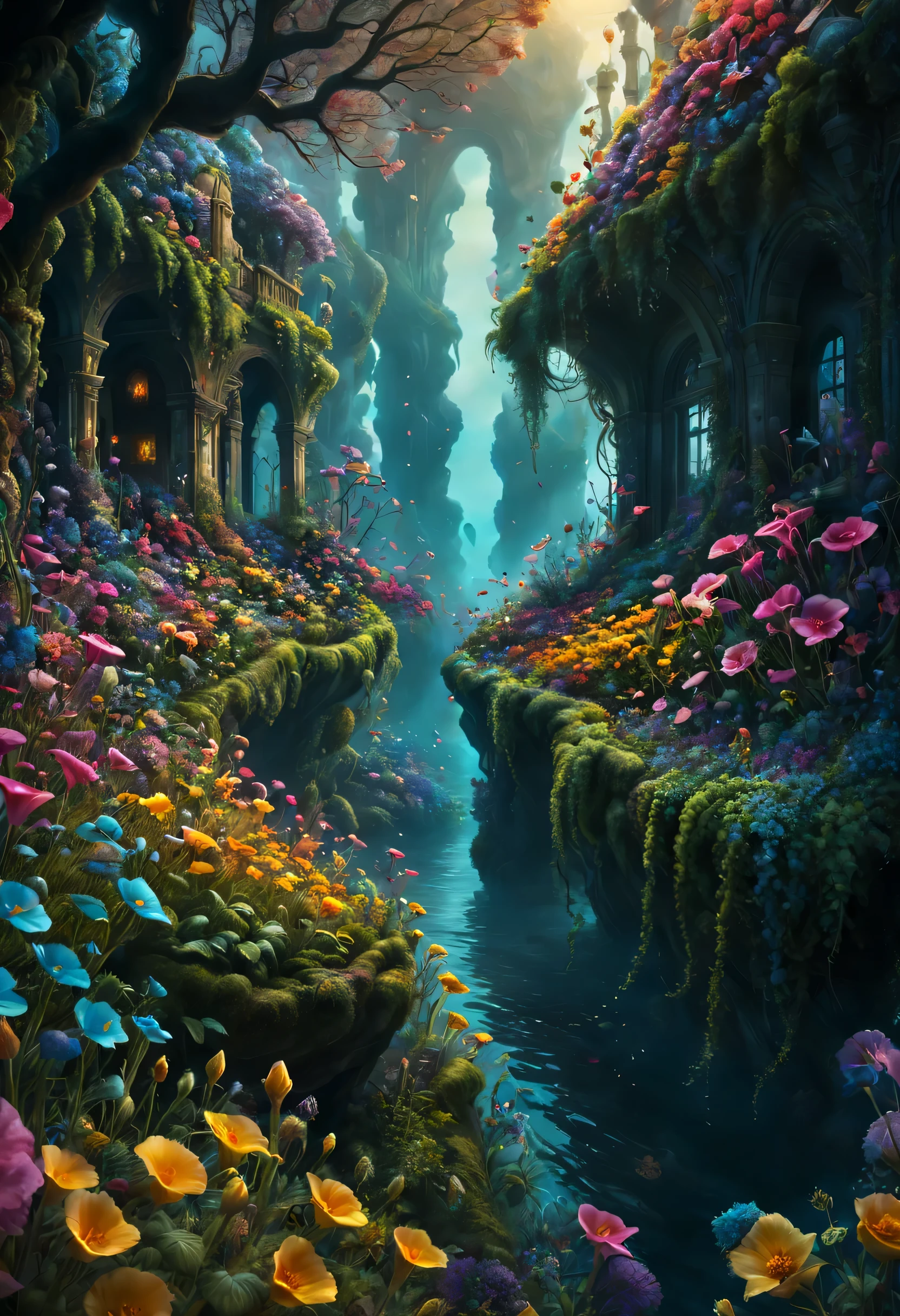  Sea of flowers in a mystical setting, hyper-realistic, detailed, vibrant colors, dynamic lighting, cinematic composition, by Tomasz Alen Kopera and Peter Mohrbacher, artstation trend, 8k resolution, atmospheric, ethereal