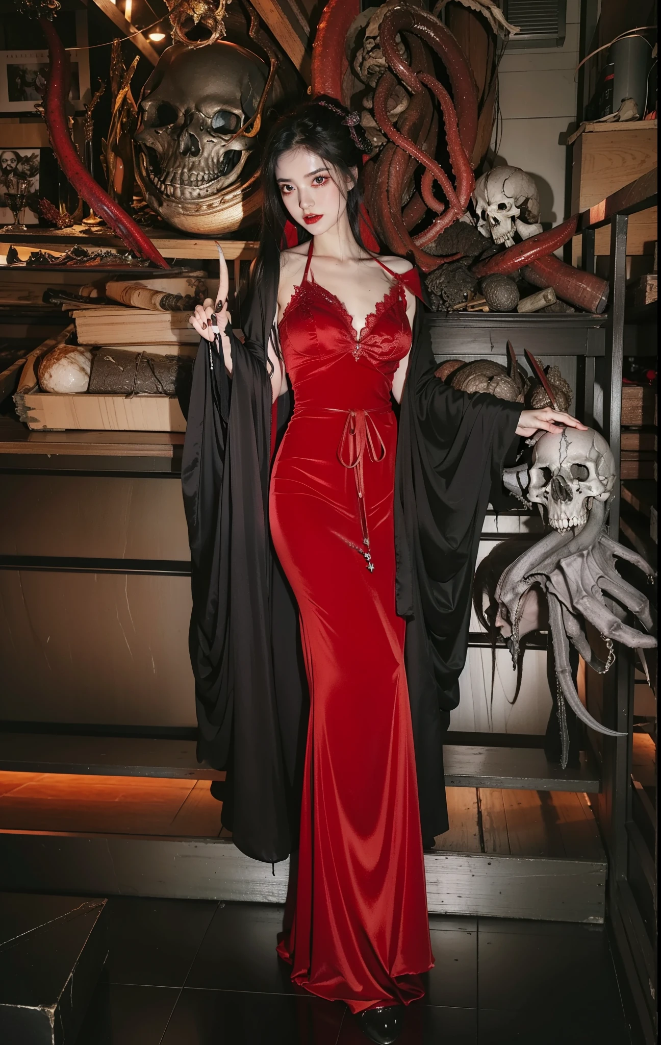 nice photos，Picture of box full of swords,wing, succubus theme，fallen angel，Excellent，scary，secret horror，tentacle，have eyes，uncanny valley effect，little beast blood moon，skull skeleton，vampire，Hellfire，gloss gel coat，Holy Angel，blood moon queen，red gloves，No feet exposed