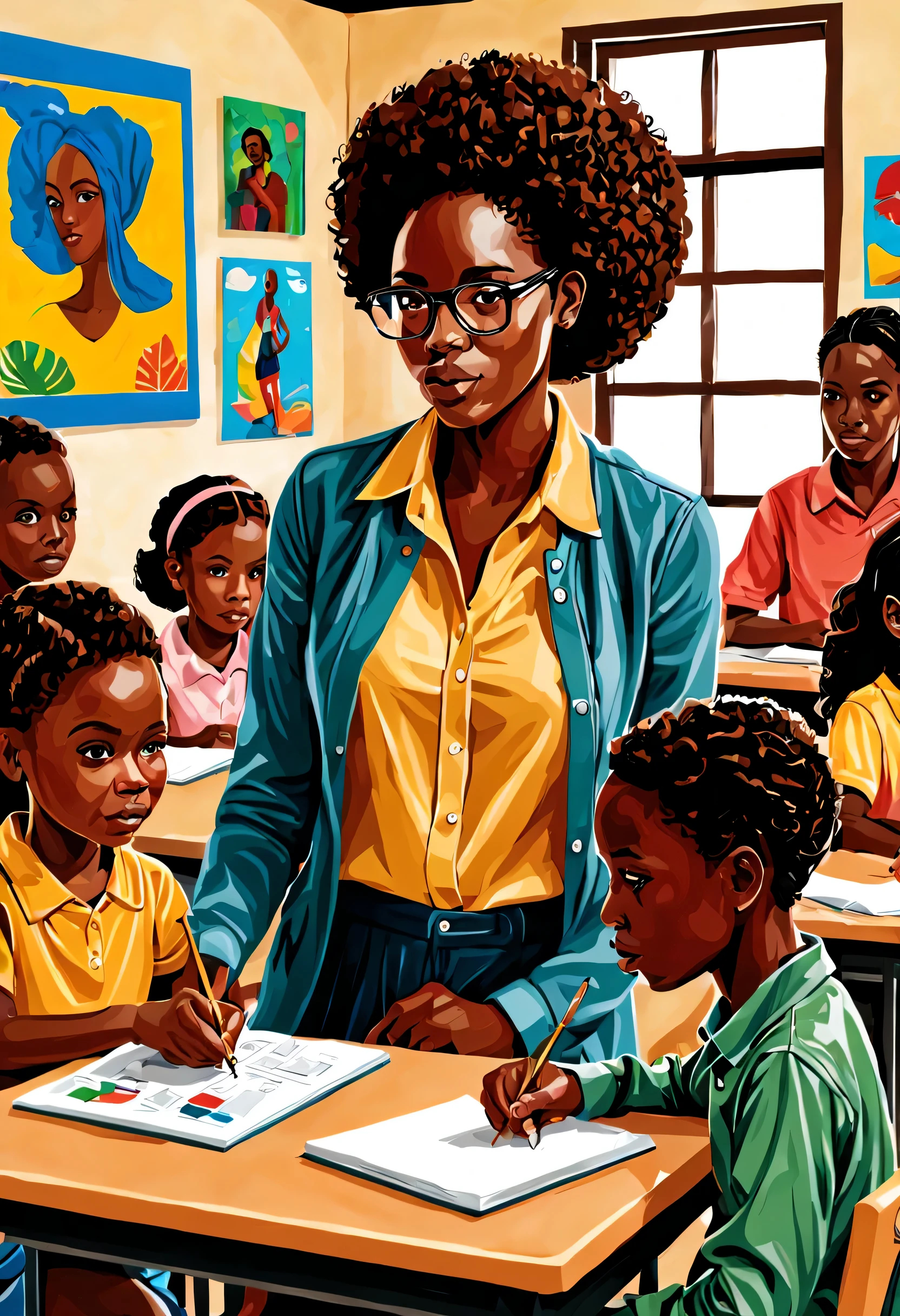 design african american illustration any style ai art, class room scene