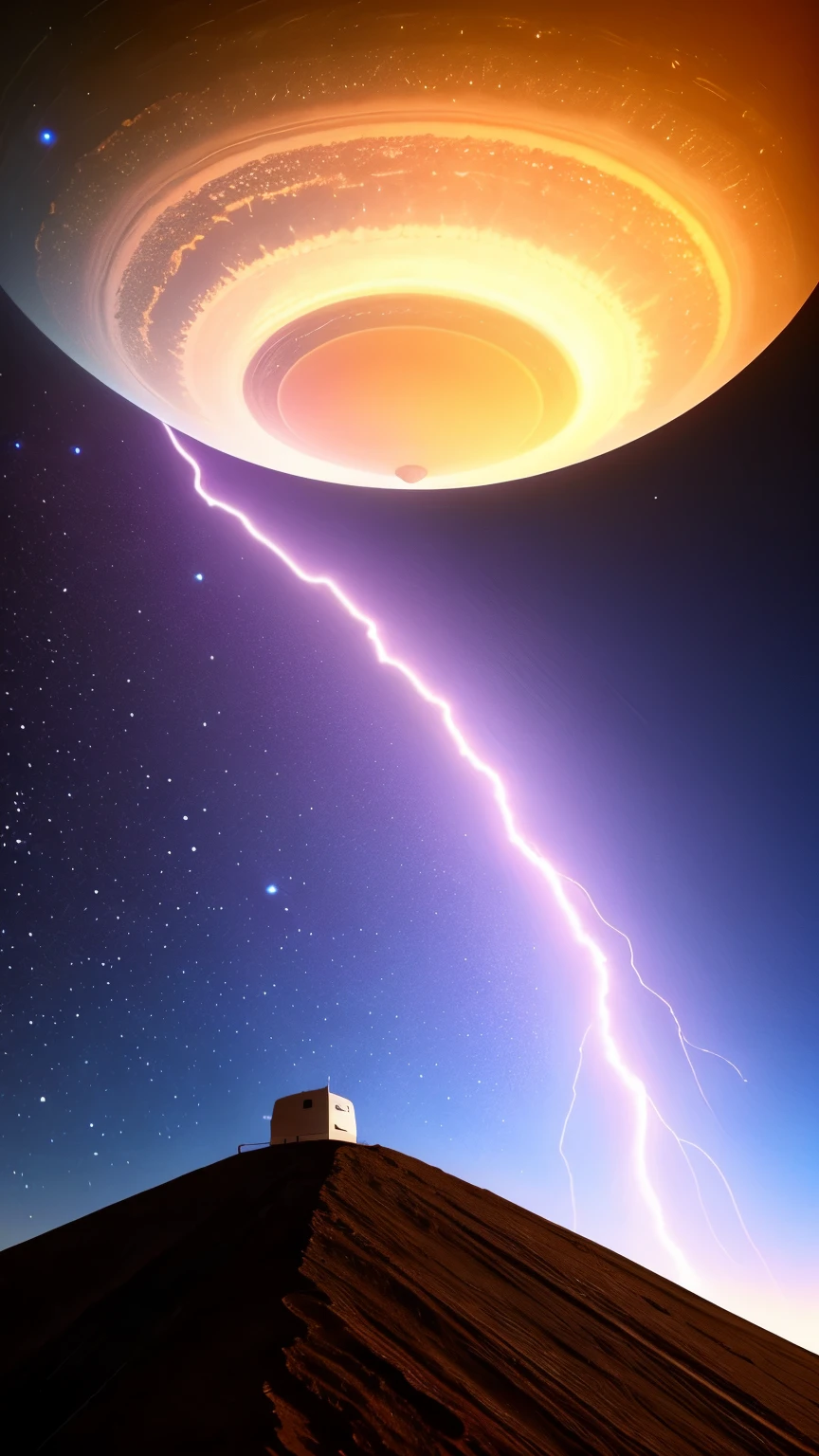 Lightning storm on Saturn, main planet, low angle, (universe:1.2), (intricate details:1.22), high dynamic range, (intricate details, Super detailed:1.2), whole body, ish, intense, ish composition, ish lighting, (edge lighting:1.3), color grading, focus,contrast with humans