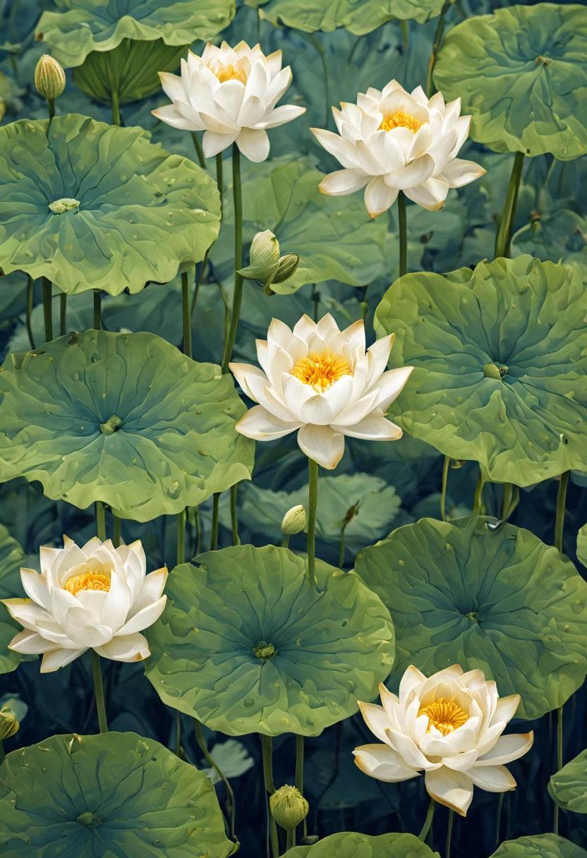 艺Super detailed many lotuses 白色細緻蓮花 (many lotuses) 花海 廣角 景深 電影大場景 专业photography, photography, intricate details, Super detailed, Surreal, ultra high definition