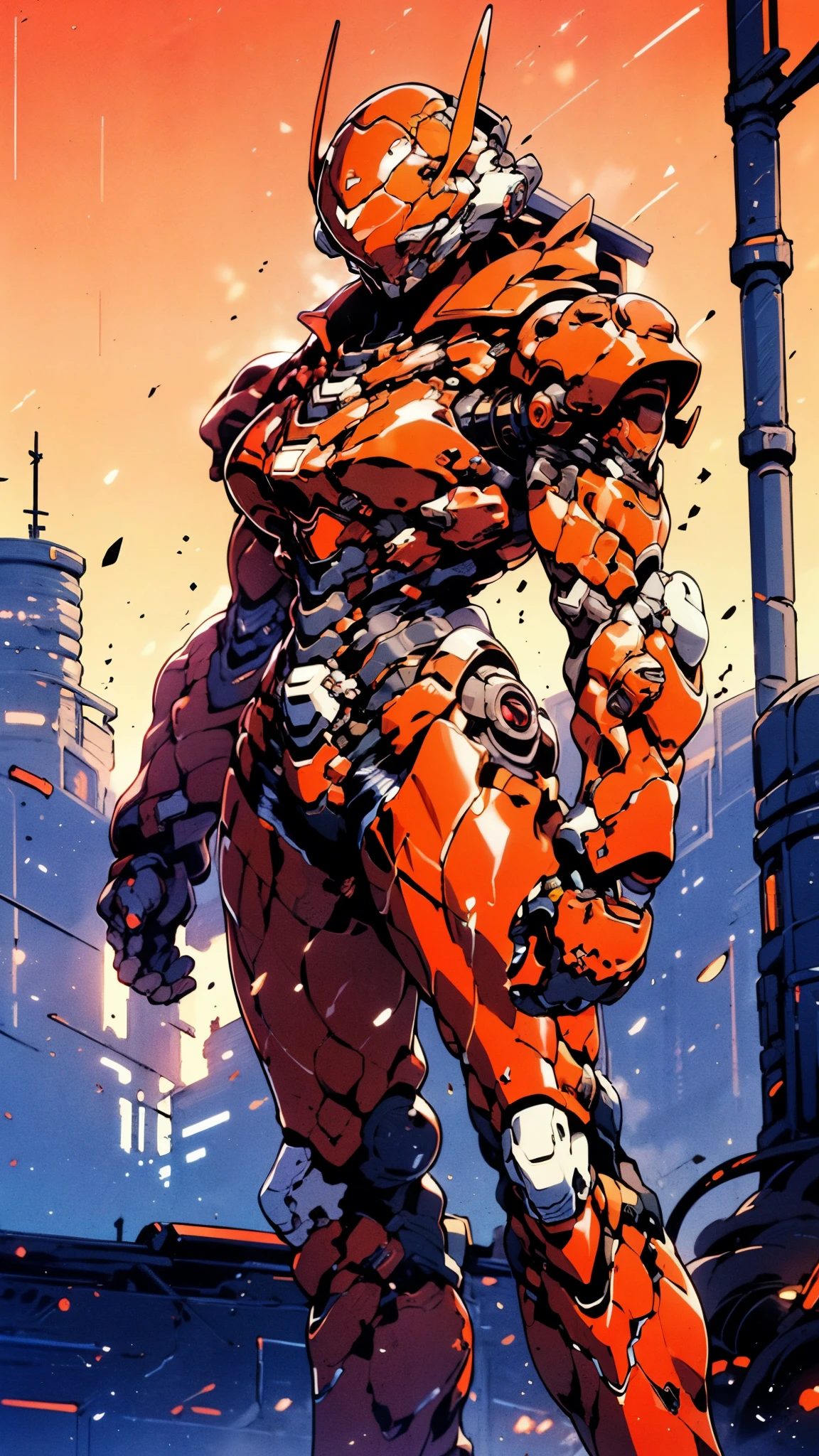 A woman adorned in fantasy-style full-body armor, a crown-concept fully enclosed helmet that unveils only her eyes, a composite layered chest plate, fully encompassing shoulder and hand guards, a lightweight waist armor, form-fitting shin guards, the overall design is heavy-duty yet flexible, ((the armor gleams with a golden glow, complemented by red and blue accents)), exhibiting a noble aura, she floats above a fantasy-surreal high-tech city, this character embodies a finely crafted fantasy-surreal style armored hero in anime style, exquisite and mature manga art style, (Queen bee mixed with Spider concept Armor, plasma, blood), ((Element, energy, elegant, goddess, femminine:1.5)), metallic, high definition, best quality, highres, ultra-detailed, ultra-fine painting, extremely delicate, professional, anatomically correct, symmetrical face, extremely detailed eyes and face, high quality eyes, creativity, RAW photo, UHD, 32k, Natural light, cinematic lighting, masterpiece-anatomy-perfect, masterpiece:1.5