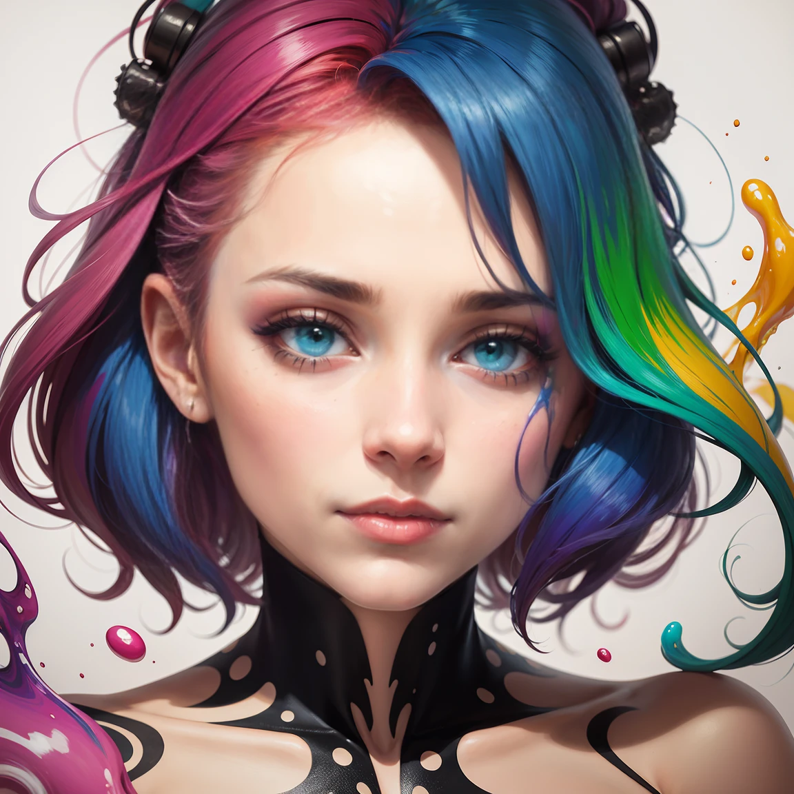 uma mulher com tinta colorida no rosto e no cabelo, gotejamento com cor, arte colorida bonita!, lindo arte digital, Pintura de Arte, Bela arte UHD 4K, retrato abstrato, arte colorida, linda arte digital linda, Arte de Alessandro Pautasso, face submerged in colored oils, pintura colorida, Beautiful acrylic fluid portrait, Tinta colorida, arte digital impressionante, arte colorida