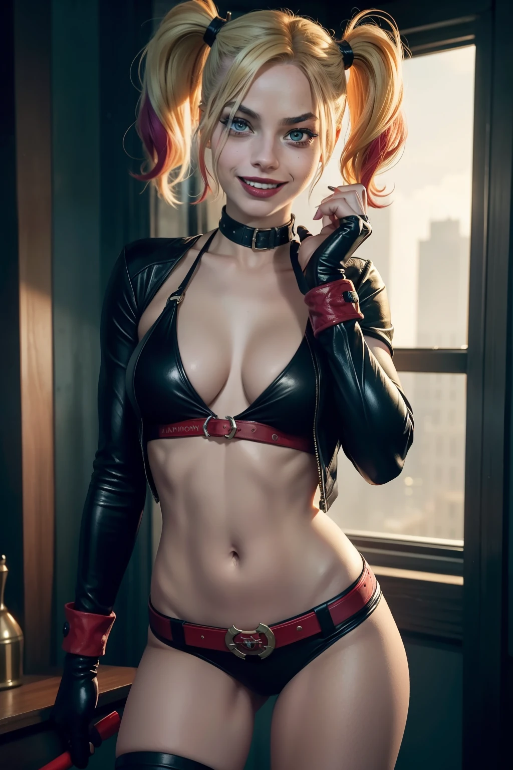 Halle poses for a photo with a bat in her hand, showcasing her fierce and rebellious spirit as she embodies the iconic character of Harley Quinn. With her wild hair and mischievous smile, she exudes the perfect blend of madness and allure. The image captures a sense of anticipation, as if she's about to embark on another thrilling adventure in Gotham City.
In another frame, we see Margot Robbie as Harley Quinn, the epitome of chaotic charm. With her captivating gaze and vibrant outfit, she steals the spotlight, radiating both playfulness and danger. The still is from Harley Quinn's movie, capturing a dynamic moment that showcases her unapologetic personality.
Standing tall and confident, Halle Quinn embodies the essence of her