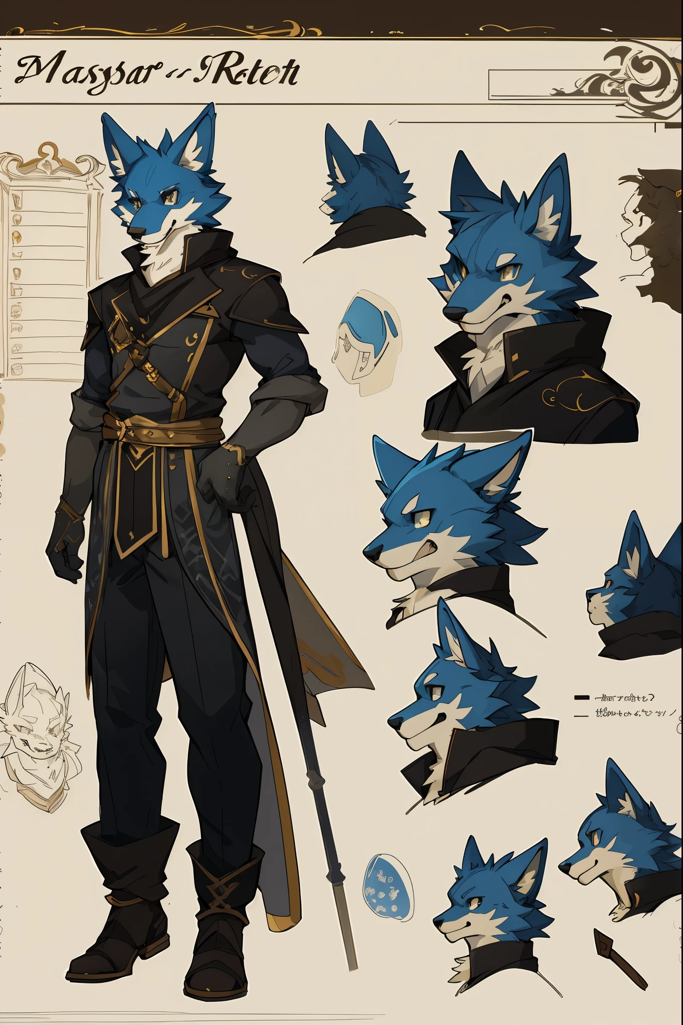 (masterpiece, ultra detailed, best quality)(style of RPG)(concept art, character sheet)absurdres, perfect anatomy(furry anthro),