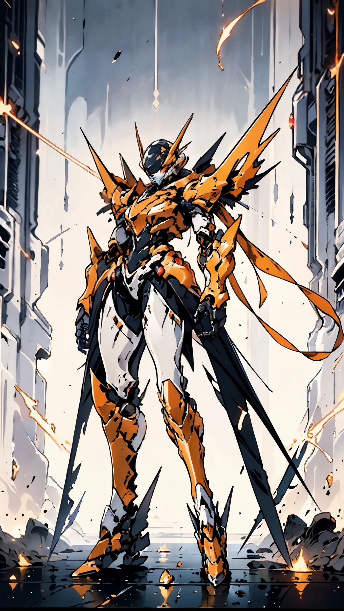 A woman adorned in fantasy-style full-body armor, a crown-concept fully enclosed helmet that unveils only her eyes, a composite layered chest plate, fully encompassing shoulder and hand guards, a lightweight waist armor, form-fitting shin guards, the overall design is heavy-duty yet flexible, ((the armor gleams with a golden glow, complemented by red and blue accents)), exhibiting a noble aura, she floats above a fantasy-surreal high-tech city, this character embodies a finely crafted fantasy-surreal style armored hero in anime style, exquisite and mature manga art style, (Queen bee mixed with Spider concept Armor, plasma, blood), ((Element, energy, elegant, goddess, femminine:1.5)), metallic, high definition, best quality, highres, ultra-detailed, ultra-fine painting, extremely delicate, professional, anatomically correct, symmetrical face, extremely detailed eyes and face, high quality eyes, creativity, RAW photo, UHD, 32k, Natural light, cinematic lighting, masterpiece-anatomy-perfect, masterpiece:1.5