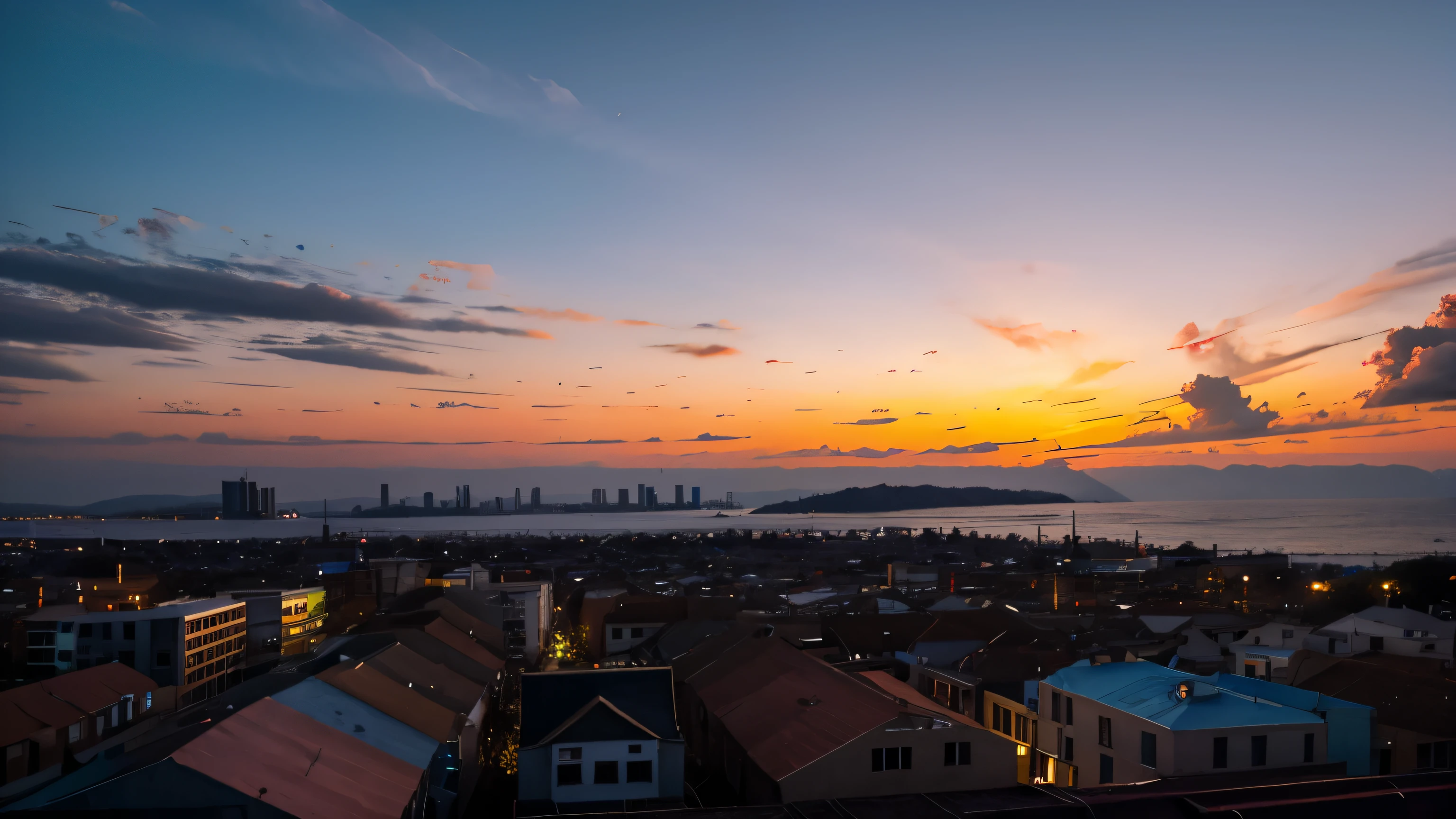 At dusk with bright colors