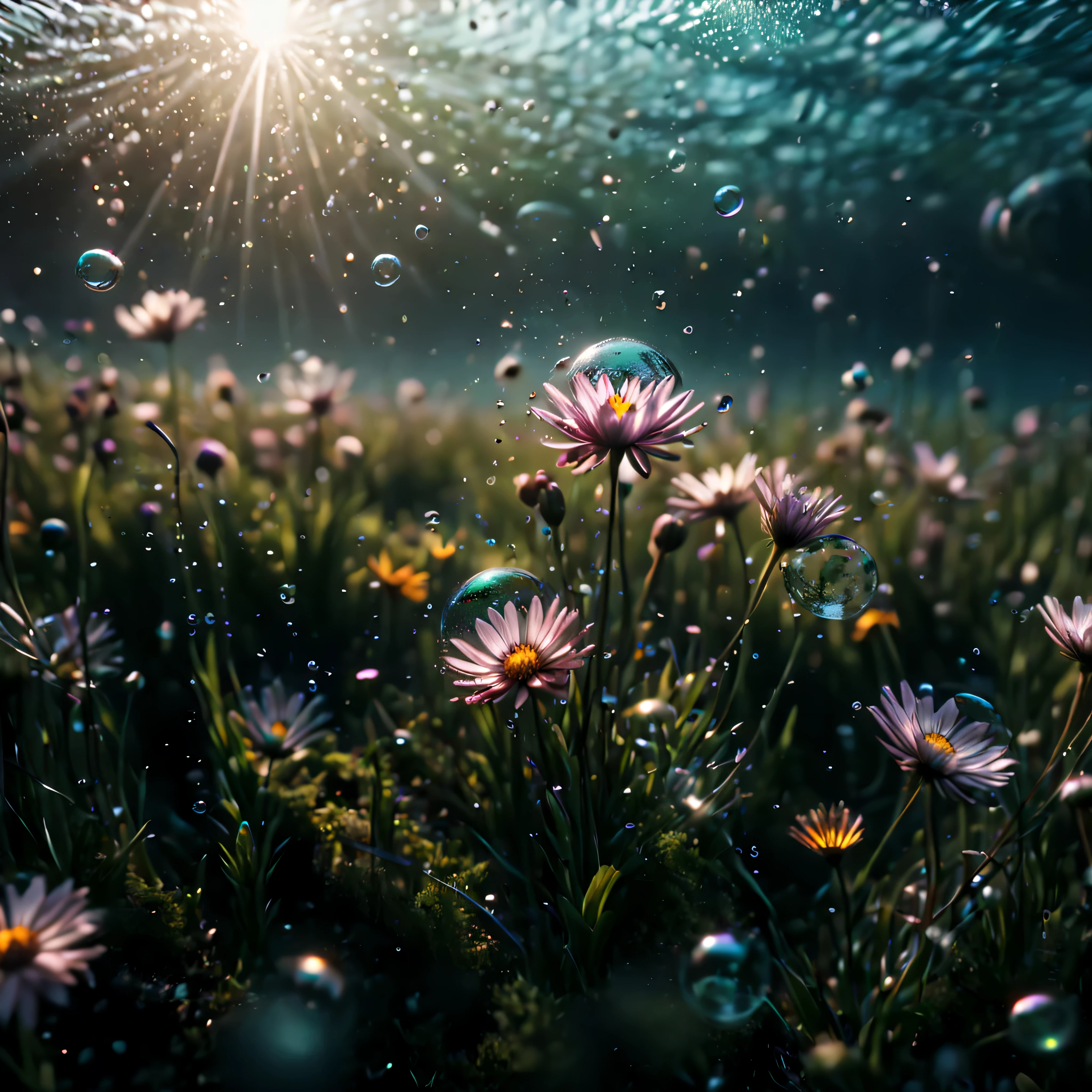 ((Masterpiece in maximum 16K resolution):1.6),((soft_color_photograpy:)1.5), ((Ultra-Detailed):1.4),((Movie-like still images and dynamic angles):1.3),| (cinematic photo of flower field under the of sea), (macro lens), (under water bubbles), (shimmer), (visual experience) ,(Realism), (Realistic),award-winning graphics, dark shot, film grain, extremely detailed, Digital Art, rtx, Unreal Engine, scene concept anti glare effect, All captured with sharp focus.