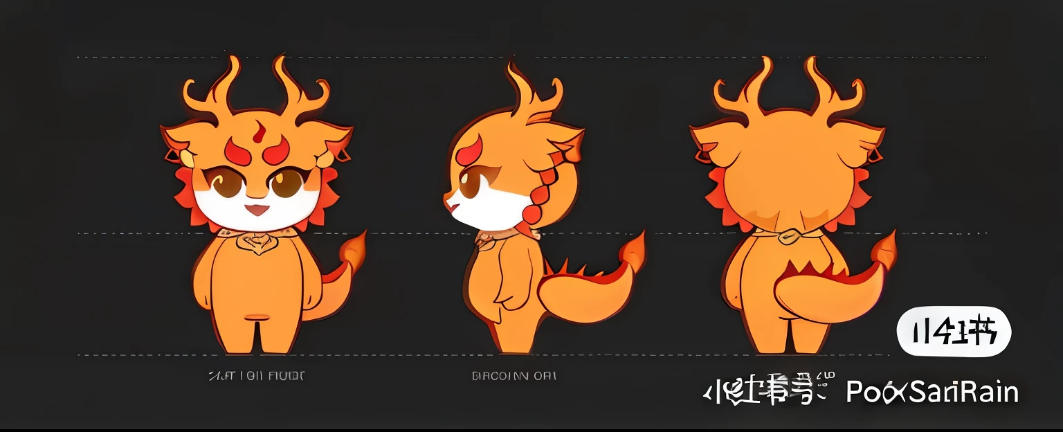 Cartoon close-up of cats with different facial expressions, Chinese dragon concept art, cute monster role conception, Full body dragon concept, official concept art, Stylized fox-like appearance, three-tailed fox, high quality role conception, monster role conception, role conception for animation, interesting role conception, [ role conception ], Character art of Maple Leaf Story