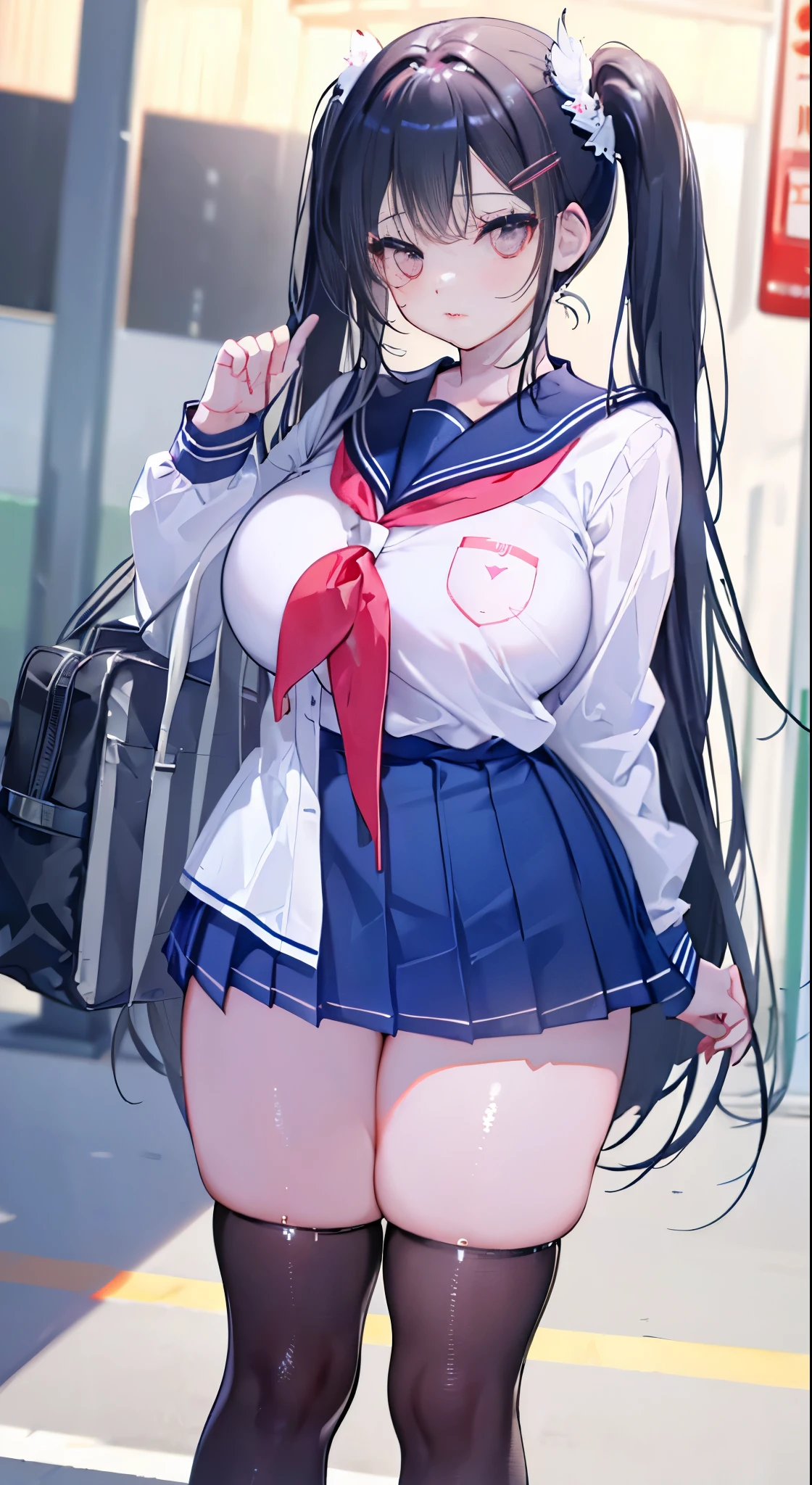 "(perfect masterpiece:1.2), (highest quality:1.2), stunning face,  compensate, long and luxurious eyelashes, lip whole, irresistible charisma.",(((mature woman))),(((twin tails)))，raised his arms,NSFW,(((Chubby)))，((((school uniform)))，hair clip，wallpaper，black hair，very long bangs，hair between eyes，(((Are fat)))，((((Mother))))，lipstick，((((side))))