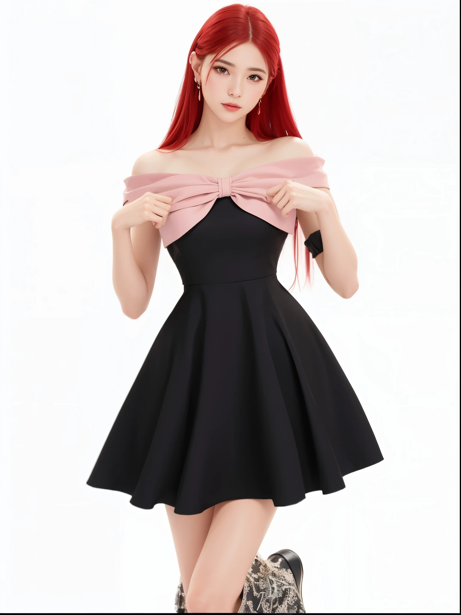 arafed woman in a vestido negro with a pink bow, anime girl wearing a vestido negro, vestido negro y rosa, vestido tubo, Linda pose elegante, she is wearing a vestido negro, render de una linda chica anime 3d, lindo anime waifu con un bonito vestido, vestido oscuro, vestido sin tirantes, vestido negro, render de abril