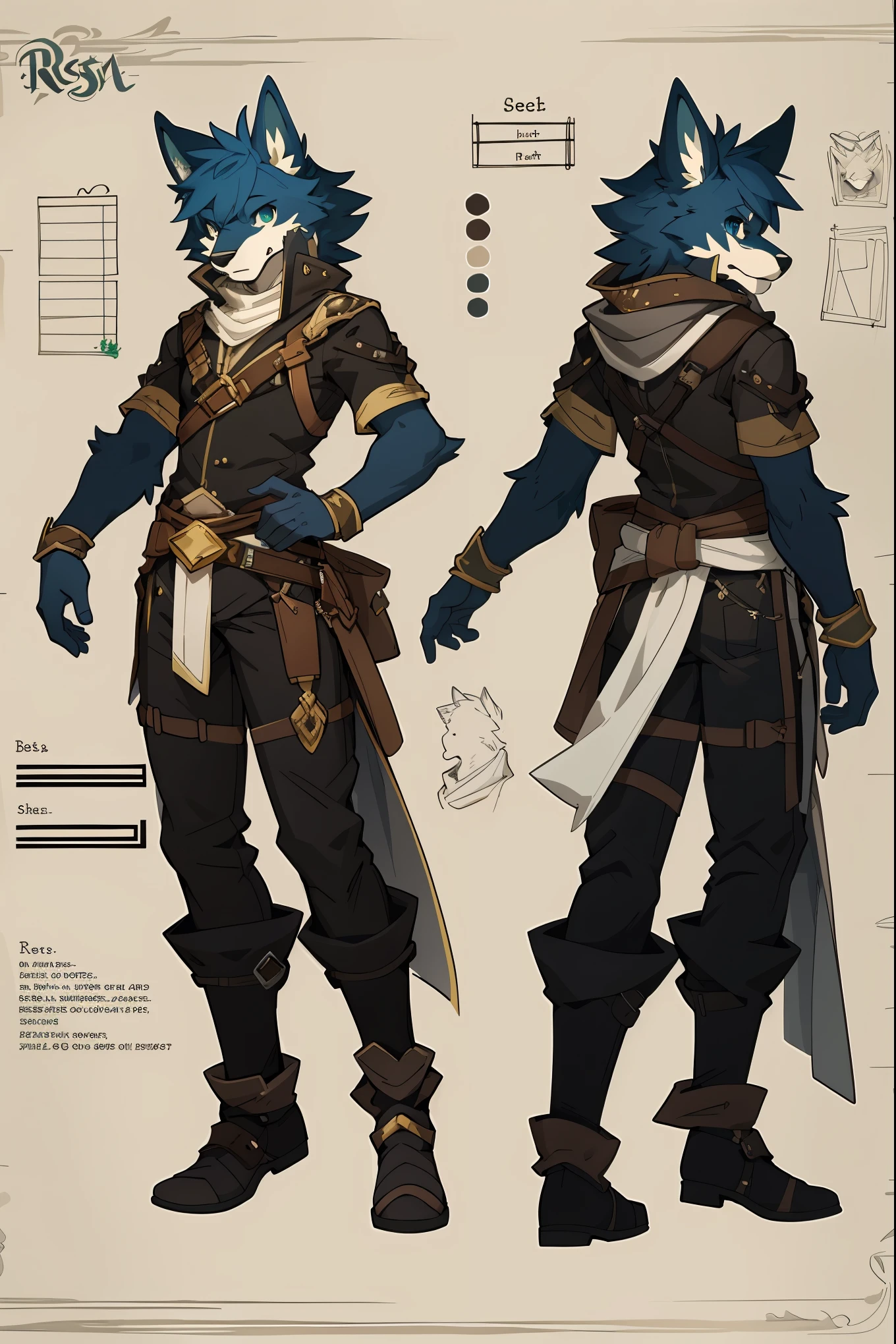 (masterpiece, ultra detailed, best quality)(style of RPG)(concept art, character sheet)absurdres, perfect anatomy(furry anthro),