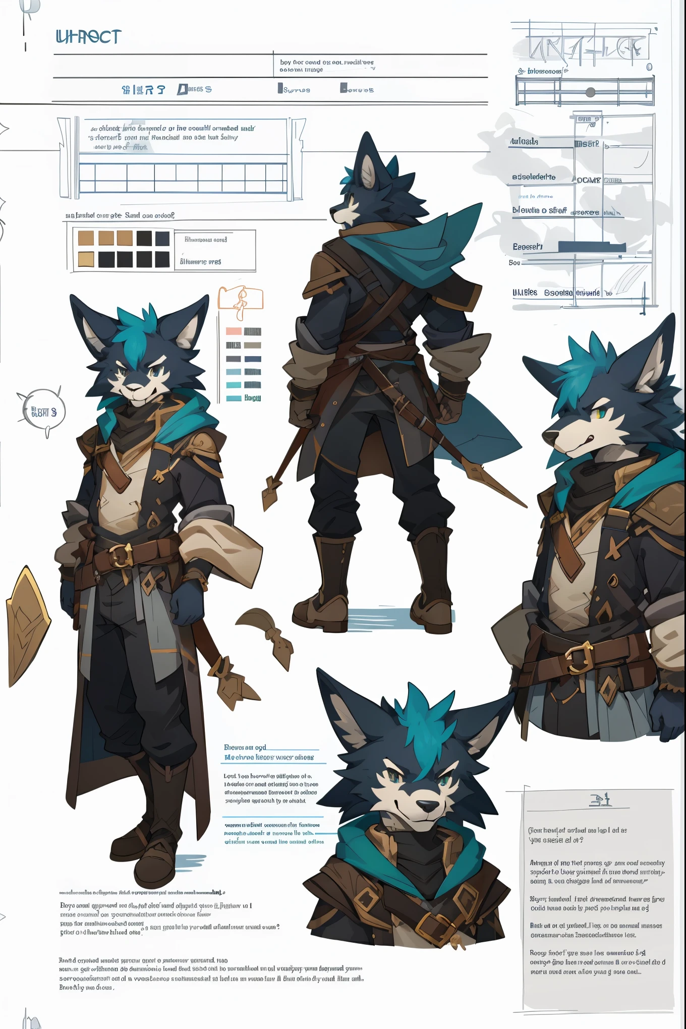 (masterpiece, ultra detailed, best quality)(style of RPG)(concept art, character sheet)absurdres, perfect anatomy(furry anthro),