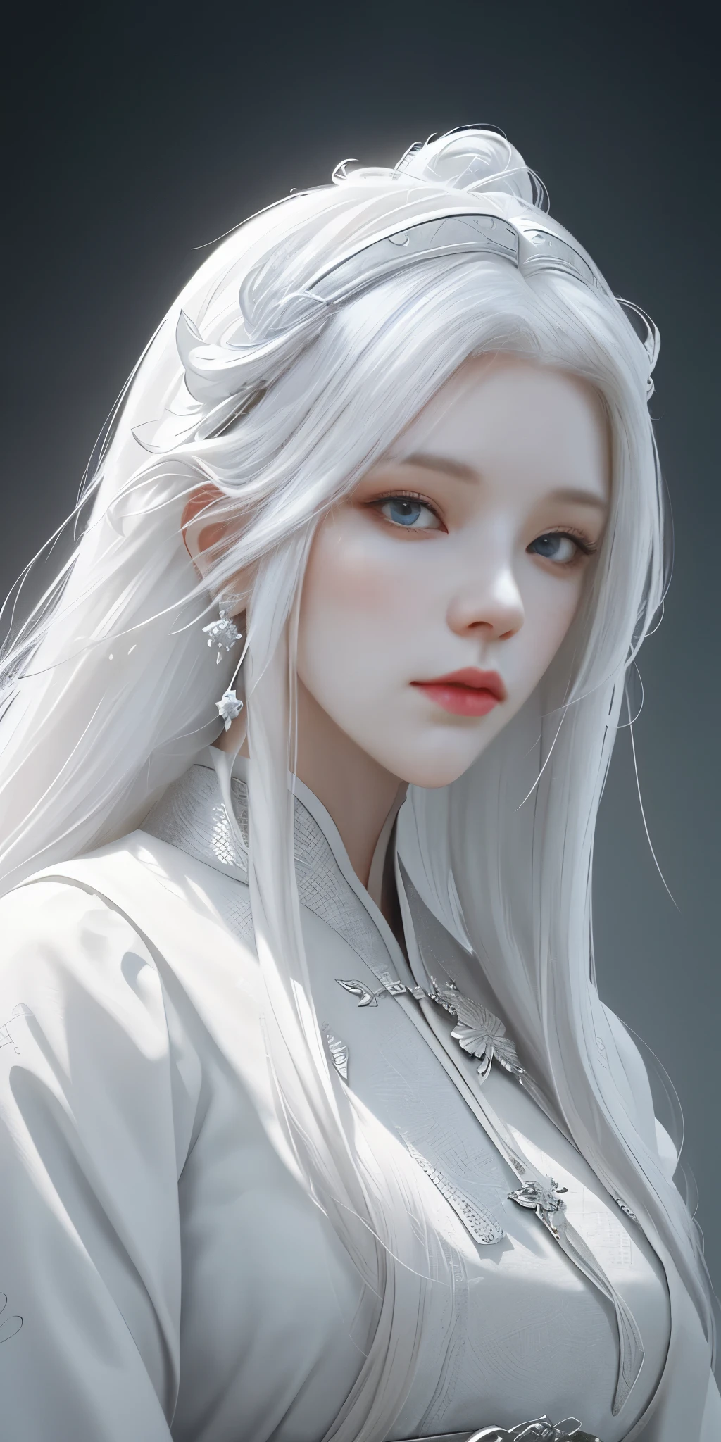 Close-up of a woman with white hair and a white mask, beautiful character drawings, Gweiz, artwork in the style of Gweiz, white haired god, by ヤン・J, magnificent exquisite character art, great character art, Written by Fan Chi, Written by Wujun Shifan, Gweiz on pixiv artstation