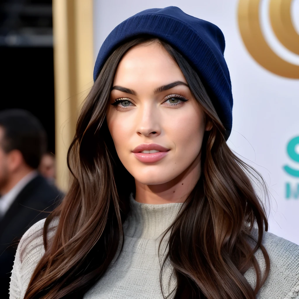 A adolescente Megan Fox exibe uma beleza natural e juvenil, com cabelos longos e ondulados, em tom castanho escuro semelhante aos de Megan Fox. Seus olhos azuis brilham com curiosidade, destacando-se em um rosto delicadamente esculpido, featuring soft lips and a delicate nose. With an average height, ela veste roupas modernas e elegantes, combinando estilo casual com toques de moda, reflecting Megan Fox's confident, contemporary attitude. A modelo encanta com seus cabelos longos e sedosos em tom castanho escuro, que ca