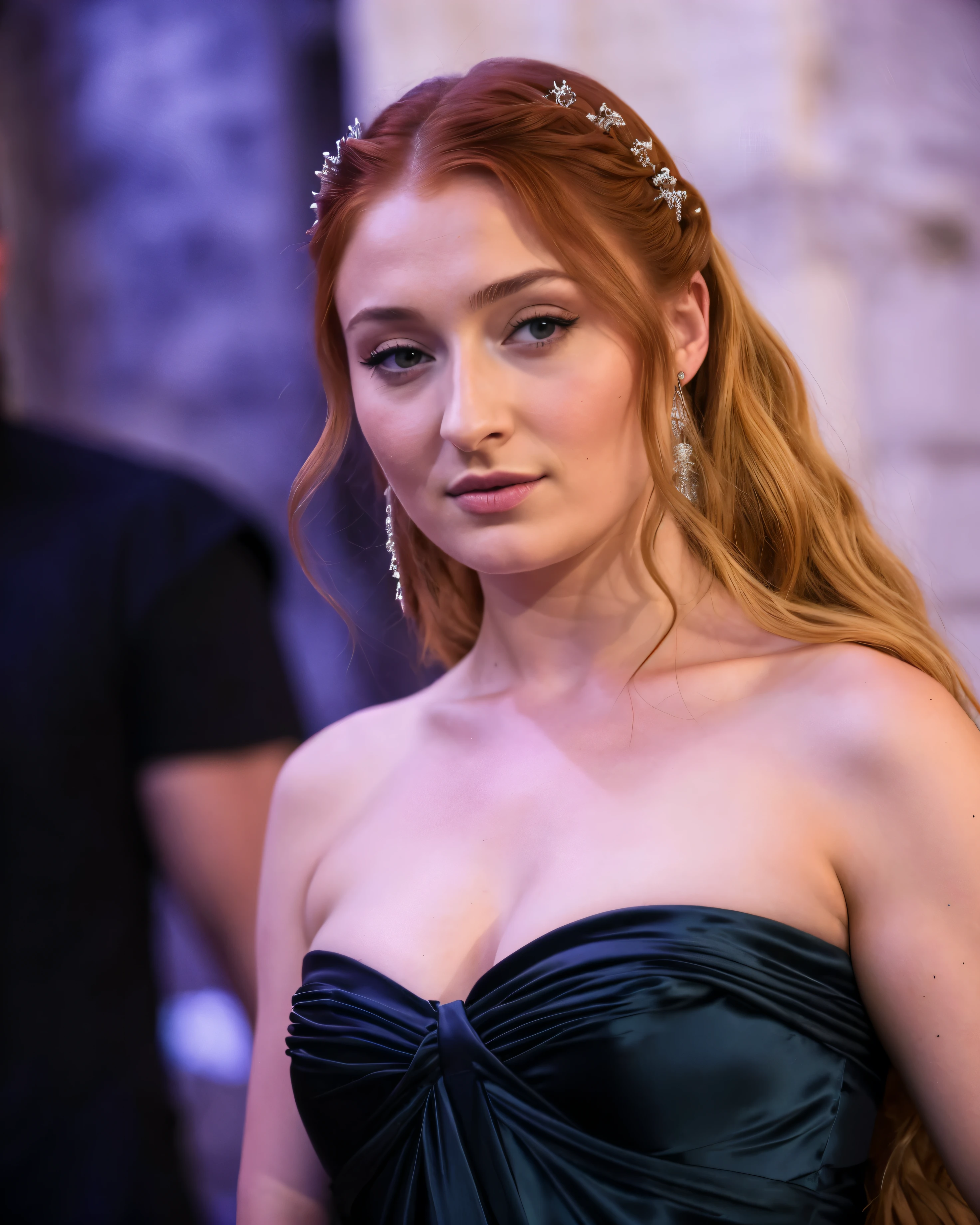 Foto RAW, Sansa Stark, Extremely gorgeous lady, Sansa Stark PLAYED BY Sophie Turner, Queen Sansa Stark, she is a mature woman now, milf, sexy mediaeval battle dress, gladiator woman, body, 45 years old Woman, body revealing costumes, perky breast, alluring figure, big natural breast, mediaeval costumes, mediaeval queen dress, erotic costumes, lusty physique, seductive figure can capture every people's attention, Game of thrones costumes, revealing captivating figure, Mediaeval costumes, revealing clothes, A tomboy, she would rather fence than dance, warrior queen , game of thrones screen caps, Game of Thrones Series, (pele altamente detalhada: 1.2), 8k UHD, DSLR, soft-lighting, alta qualidade, grain of film, Fujifilm XT3