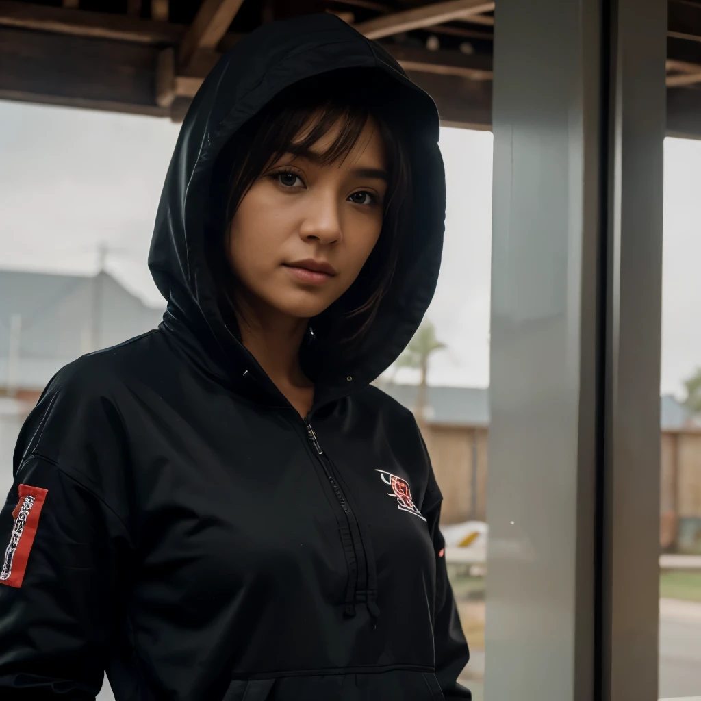photo wajah wanita cantik indonesia menggunakan hoddie, hanya wajah dengan latar belakang gelap. Gcam LMC 8.4 R15, cf triple Max Mod+Uw, 2 zoom jarak fokus 150.00, hyperrealistic, cinematic, photorealistic, ultra HD, detail texture, 8K image.