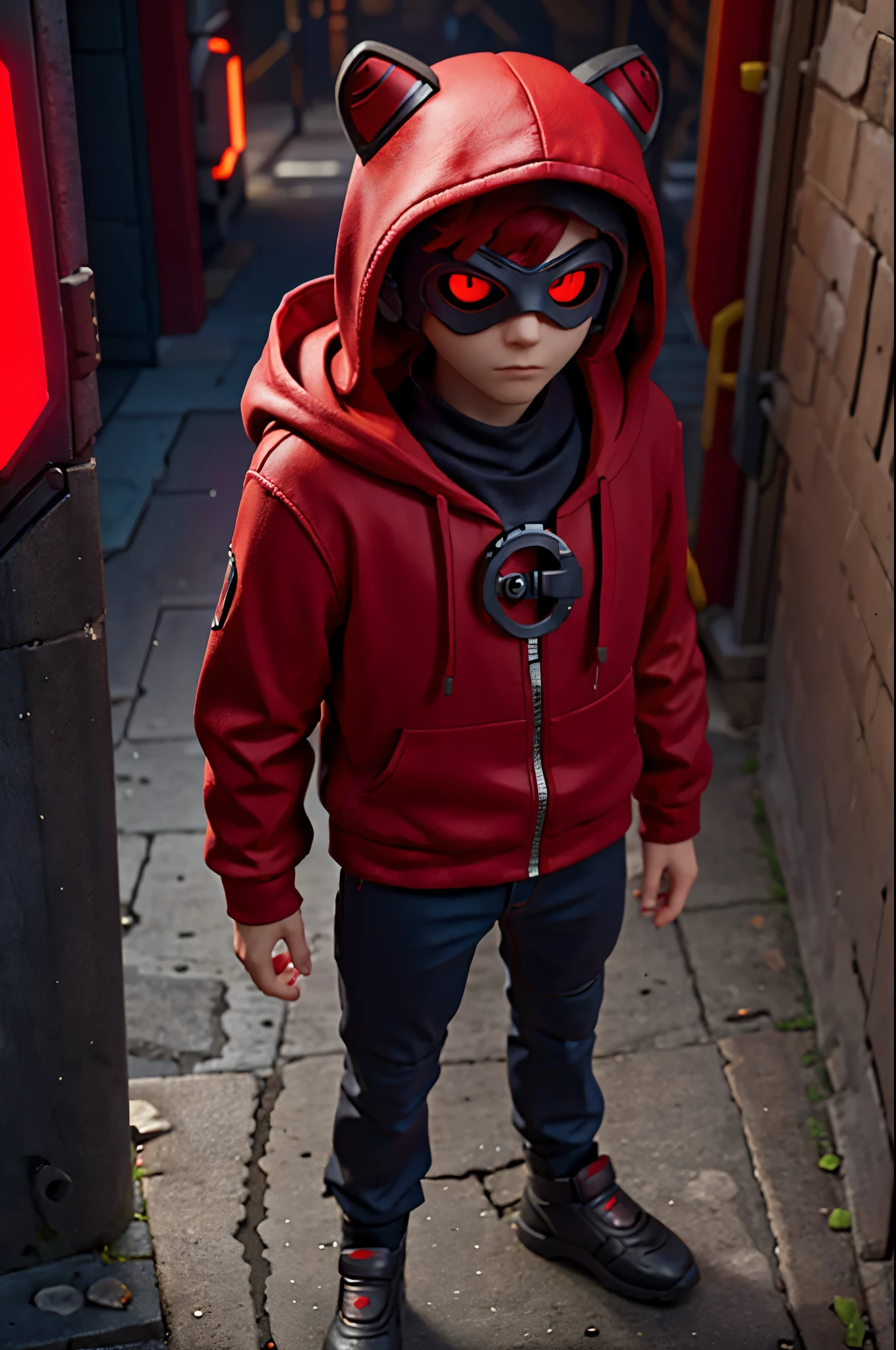 make a male character like cyberpunk, red, with eletronic mask and hood