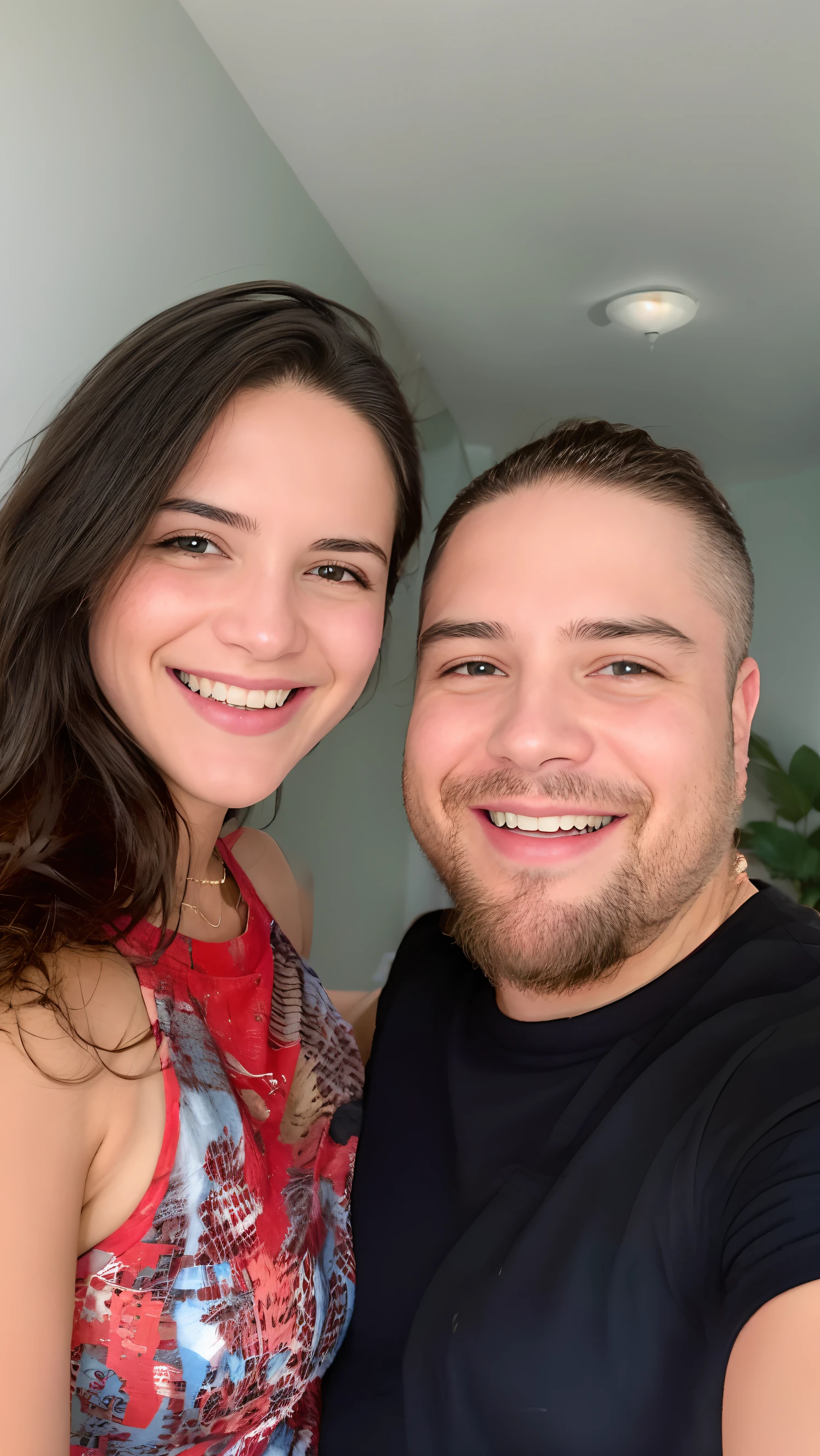 Homem e mulher sorridentes tirando selfie em um corredor com uma planta, imagem de perfil, Millaise e Greg Rutkowski, instagram post, david rios ferreira, Mars Ravelo e Greg Rutkowski, belos arredores, Dirigido por: Juan O'Gorman, foto do perfil, Andreia Rocha, both smiling at the camera, Postagem no Reddit, malika favre, Postagem de 4k