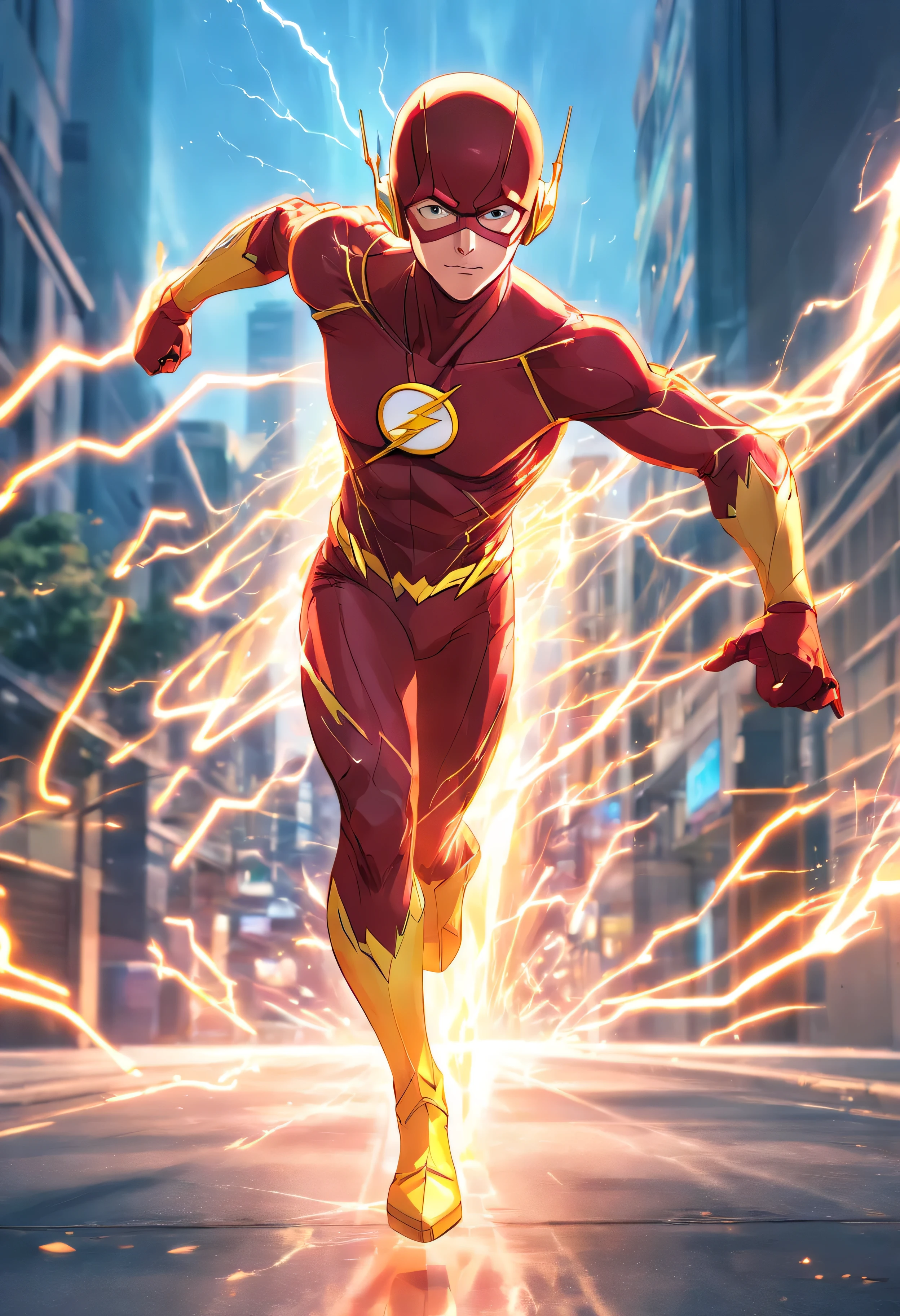 the flash in action, 1boy, mcu, best entrence pose, ultra detail, 8k,