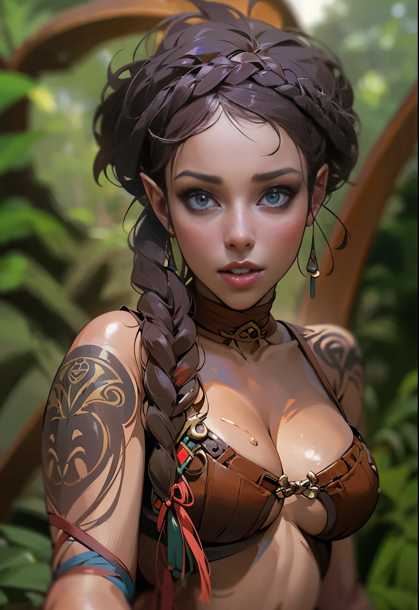 There's an elf (Arshes em Bastard) elfa de 30 anos (Peta Jensen), (Camgirl), (onlyfans) and the Ancestral Ruins, richly detailed Aztec ruins, lots of vegetation and vineyards, Aztec Ancient Ruins, cinematic natural light, organic dust particles in light, poeira no ar, Underneath view, Viewing angle below, olhar de baixo, olhando de baixo, close de baixo, MULHER SEXY, Novo, sem roupa, Do not wear clothes, alguns apetrechos e tribais pelo corpo nu, sensual, provocador, cabelos vermelhos, vermelho escuro, red hair, cabelo com linga sobre o peito, braid over chest, smaller braids on the head, Dark grey head |, olhar sexy, olhos verdes, Olhar Lascivo, desejo, marrom, sarda no rosto, realista, boca entreaberta, sensualidade ao extremo, Seios enormes (Oppai), massive breasts uncovered, seios grandes (Big tits, massive tits, big ) soltos descobertos (Adult video of Kate Dee 1 s old), seios arredondados, mamilos duros, seios grandes (Kyra QUENTE) com pintas, sardas, Fundo, sardas no peito, piercing na barriga, barriga sexy, barriga levemente marcada, sexy :8, A partir de 8 K fosco, olhar sexy, detalhes tribais pelo corpo, corpo nu com tatoo tribal, asteca, molhado, transparente, pose atraente, a scarf tied at the waist, estourando os seios, bicos duros, mamilos endurecidos, enrijecidos, Excitado, lascivo, provocador, corpo sexy, quadril largo, coxa grossa, Pose sexy, corpo perfeito, uncovered private parts, Visible, aberta e exposta, pelos pubianos raspados, Depilado, exposta, realista, molhada, virilha marcada, perfect lighting, Bottom view, realista, filtro escuro, profundidade, corpo perfeito, anatomia perfeita, 4k