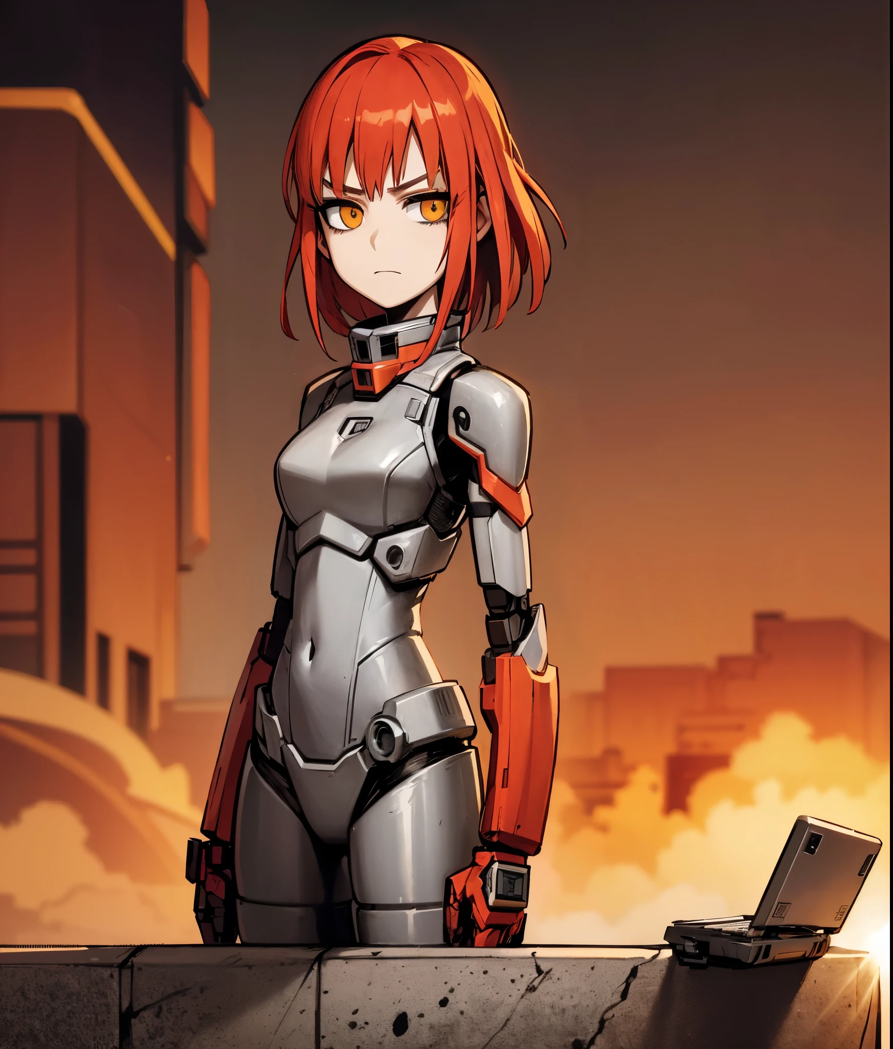 anime garota in a futuristic suit standing on a ledge with a laptop, garota in mecha cyber armor, anime manga robot!! anime garota, cyberpunk anime garota mech, mecha feminino, modern mecha de anime, anime cyborg, android heroine, protagonista feminina 👀 :8, anime mechanical armor, anime garota of the future, mecha de anime, totally robotic!! garota