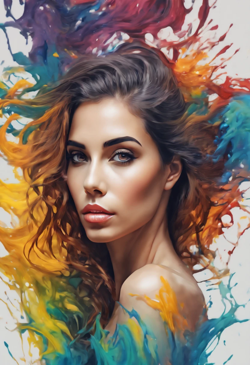 uma mulher com tinta colorida no rosto e no cabelo, gotejamento com cor, arte colorida bonita!, lindo arte digital, Pintura de Arte, Bela arte UHD 4K, retrato abstrato, arte colorida, linda arte digital linda, Arte de Alessandro Pautasso, face submerged in colored oils, pintura colorida, Beautiful acrylic fluid portrait, Tinta colorida, arte digital impressionante, arte colorida