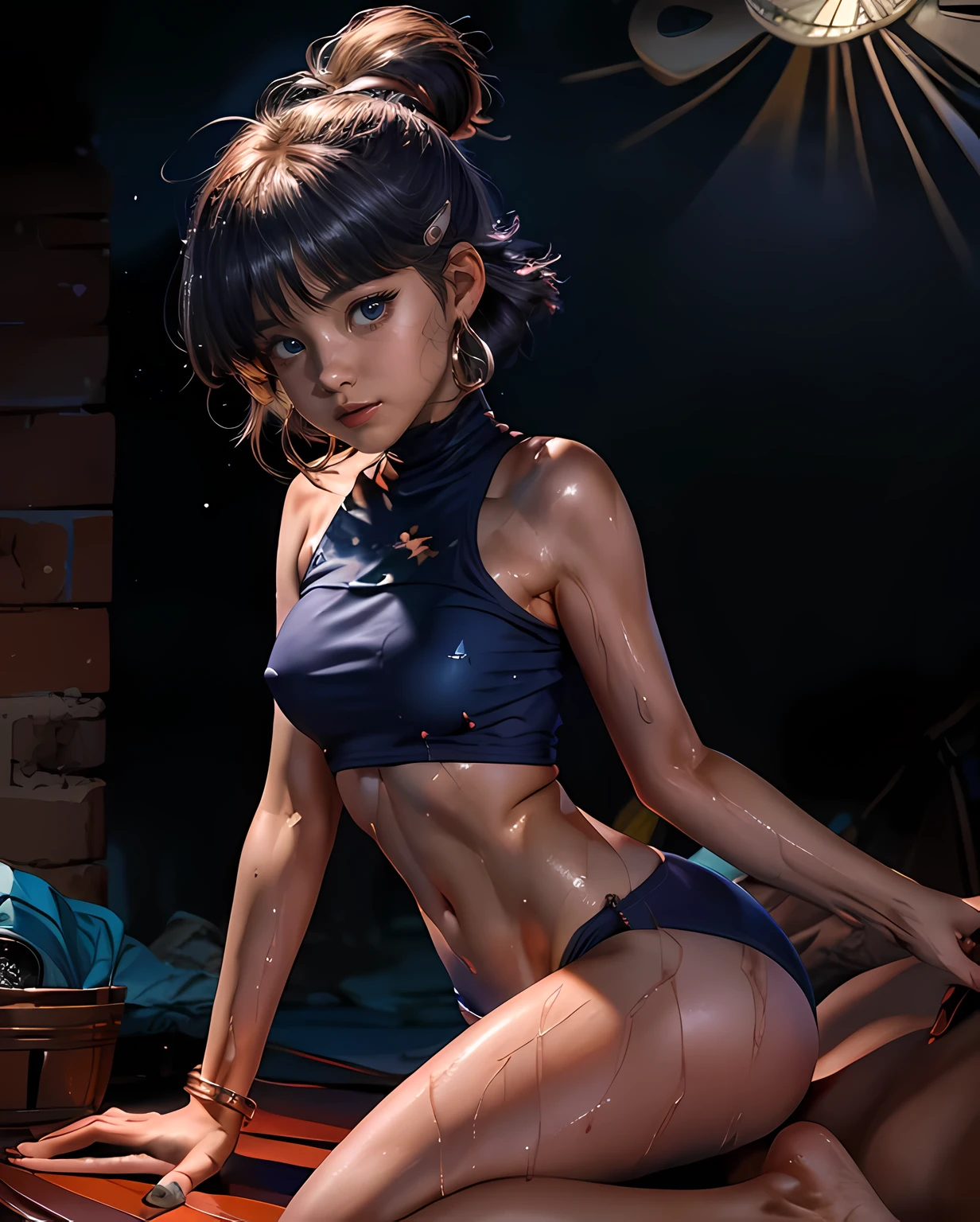 nadiaがCowgirlで性交する, (((realistic, highest quality, High resolution, real women pictures:1.2))), (((A 16-year-old high school girl wearing a navy blue school swimsuit:1.6)), (navy high neck school swimsuit:1.4), (slender body shape:1.9), Cowgirlで性交する, ((anatomically correct:1.2)), (She is wearing a navy blue school swimsuit whose fabric is too thin..:1.1), 膣に陰茎を挿入するCowgirlポーズ, curved body, 大きく股を開いてCowgirl, High neck competitive swimsuit that is too close to the skin, one piece swimsuit, Detailed depiction of the vagina, beautiful thighs, brutal penis thrusts up vagina, nose too small, toned stomach, 16 year old beautiful girl has sex with her clothes on, saddle, Cowgirl, tears, Girl straddles guy, (normal limb), Too cute small face, sensitive nipples, the whole body is wet, put your hands behind your head, Don'Don't show your nostrils, realistic, vagina is wet, lips slightly open, (anatomically correct:1.2), A guy inserts a penis into a girl, nadia, (Spotlight:1.7), short hair with bangs, (少女が男とCowgirlで性交する)