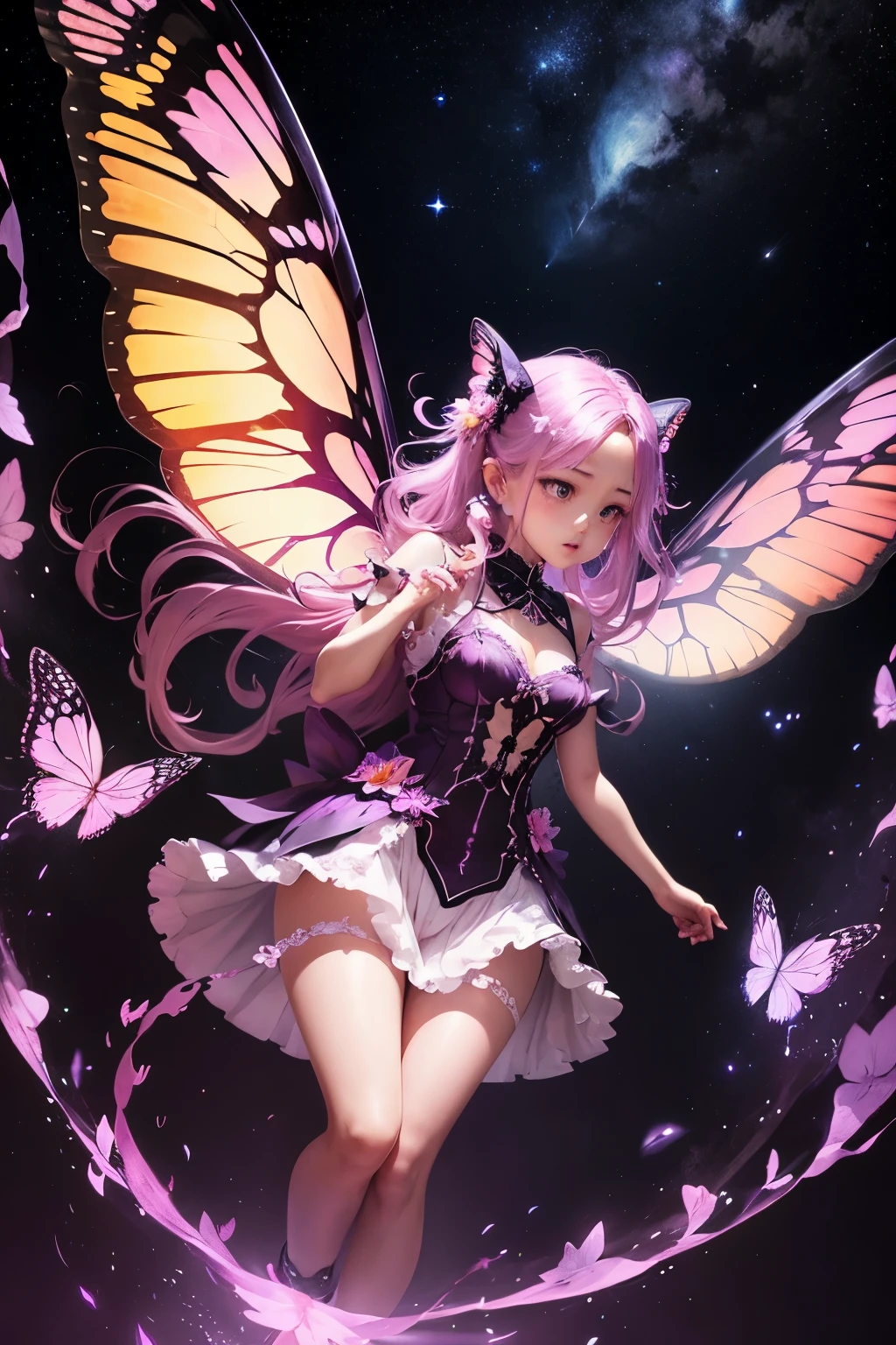 (best quality, 4k, high resolution, masterpiece:1.2), Super detailed, actual:1.37, Purple butterfly with iridescent wings, wings with red edges, Complex and irregular patterns on the wings, bright colors, Smooth gradient shading, Detailed veins on wings