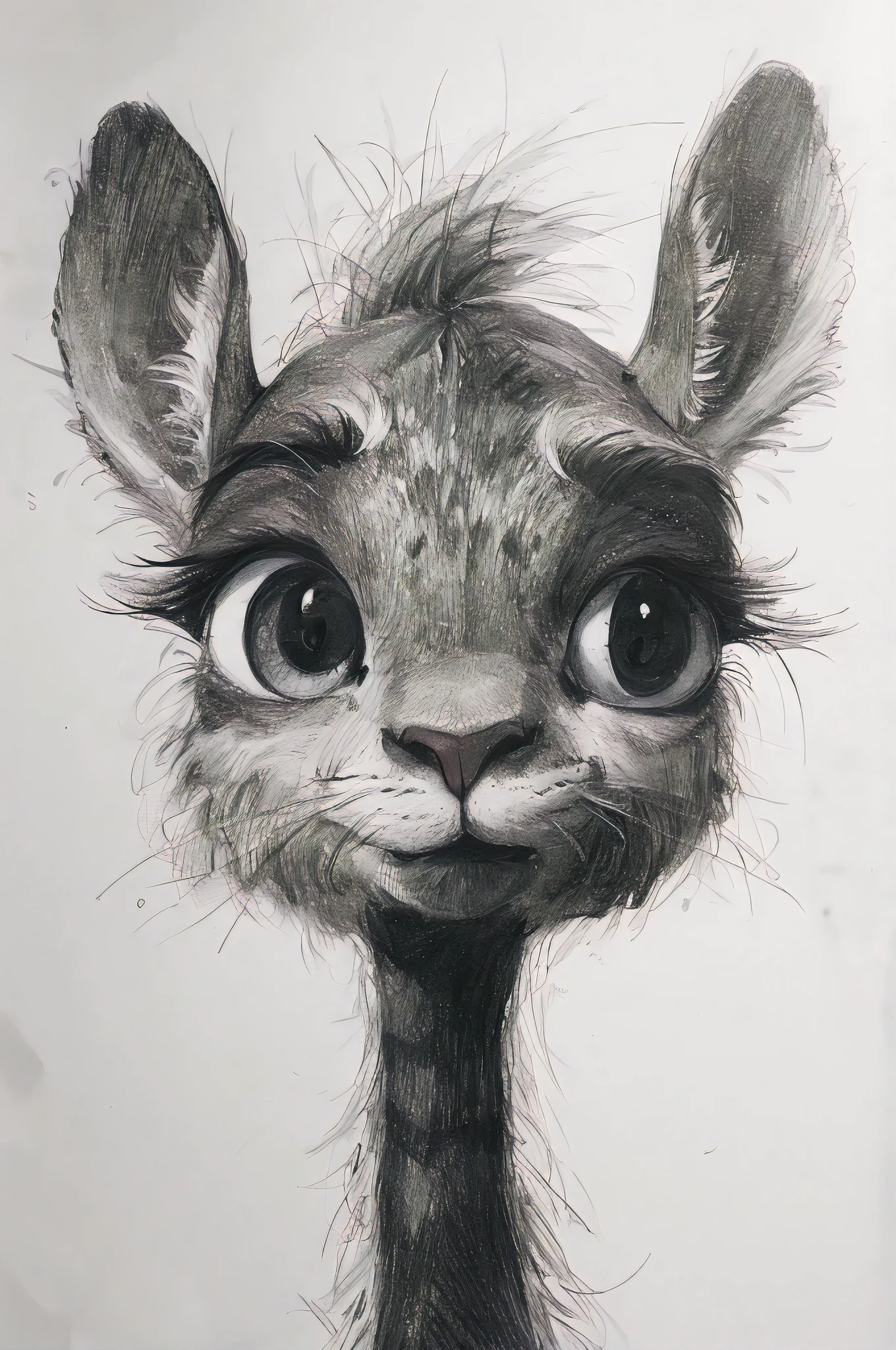 best quality, children's scribble drawing of a cute animal white background