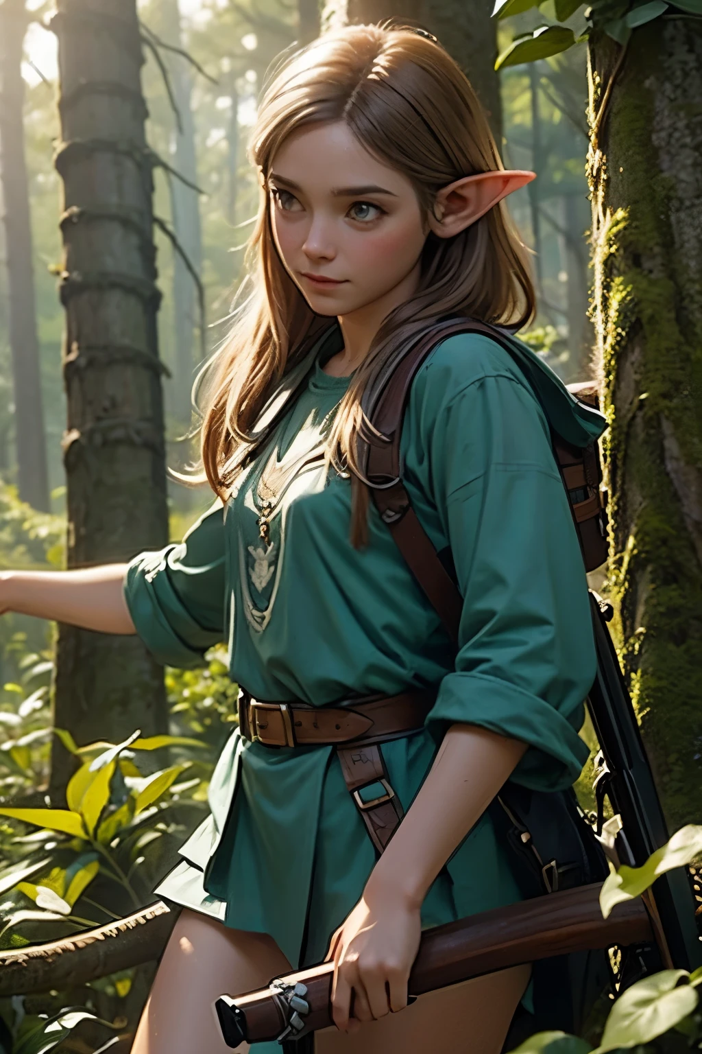 cute fantasy elf hunter woman in the forest