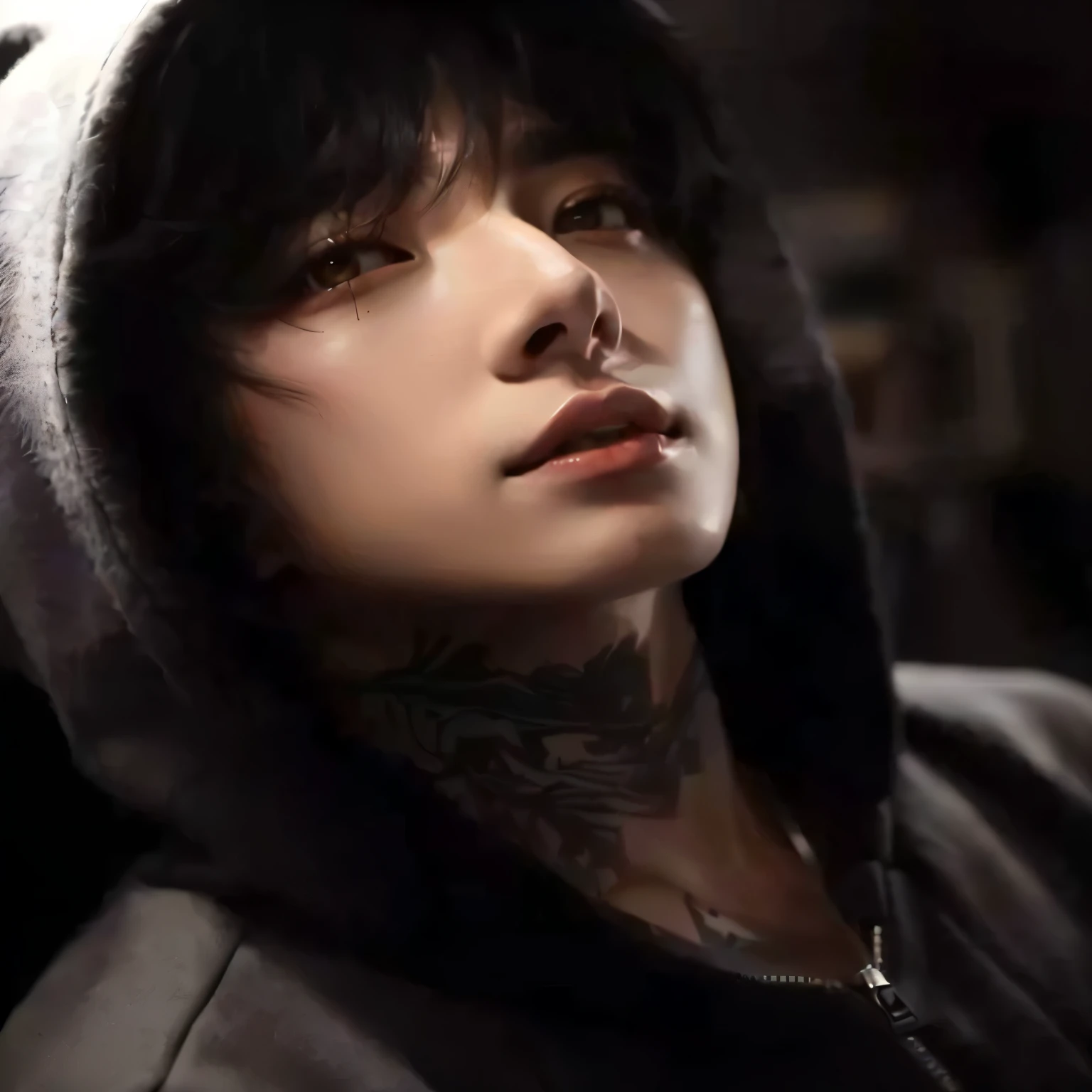 un primer plano de una persona con una sudadera con capucha, jungkook, handsome japanese demon boy, pintar ulzzang, androgynous person, cai xukun, androgynous face, androgynous man, jinyoung shin, chica de pelo negro con sudadera con capucha, beautiful androgynous prince, inspirado en Yukihiko Yasuda, kim taejin, es el estilo de junji