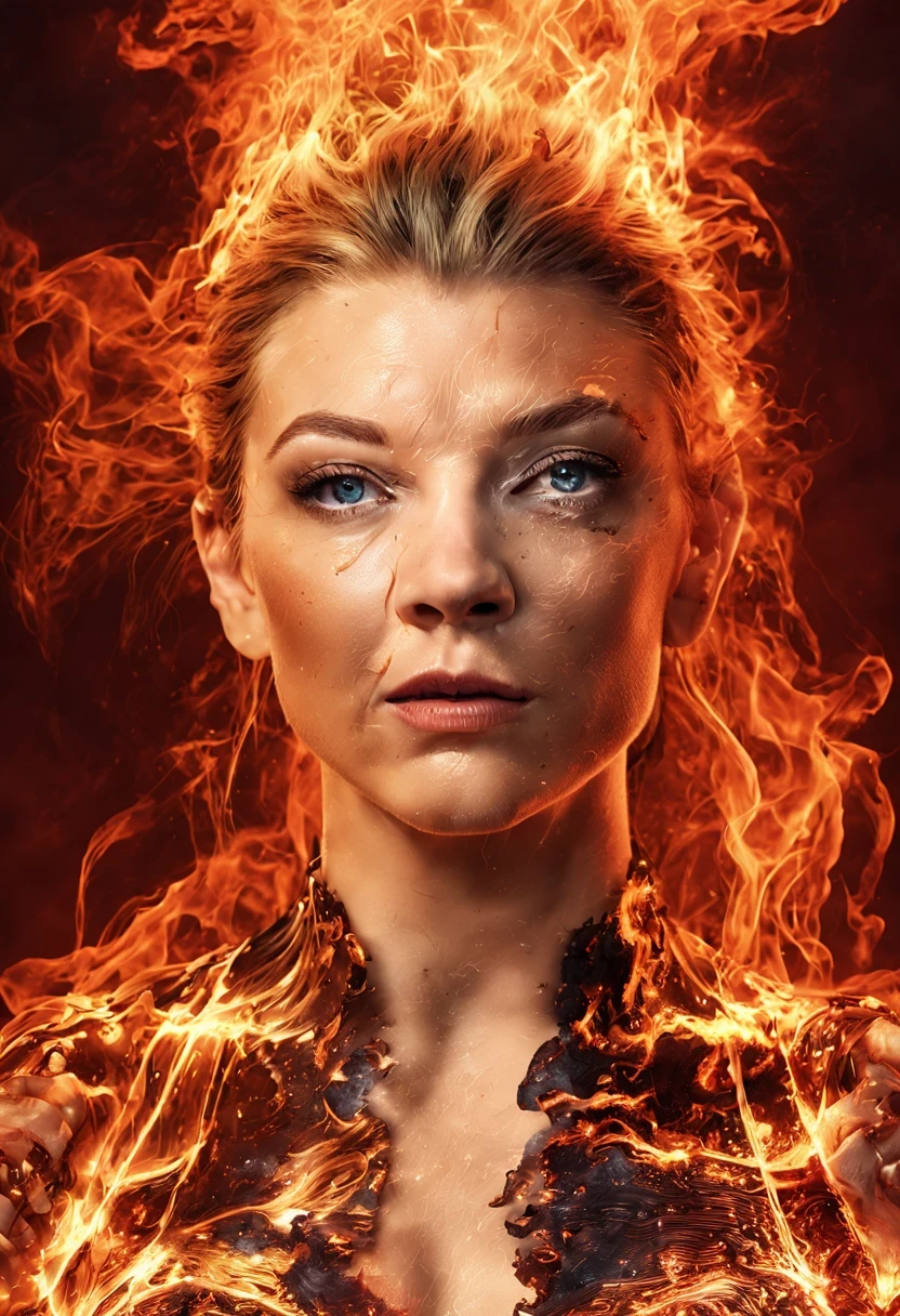 realistic photo, masterpieces, (ohwx woman), Natalie Dormer, Composed of fire elements, beautiful postures,transparency,Sci-fi light effects,(Light-emitting circuit board:1.6),a sexy flaming skirt, Flame skin,Flame print, on fire, fire elemental, fire magic, raw photo, imervive dark background, contrast between the burning figure and the dark background