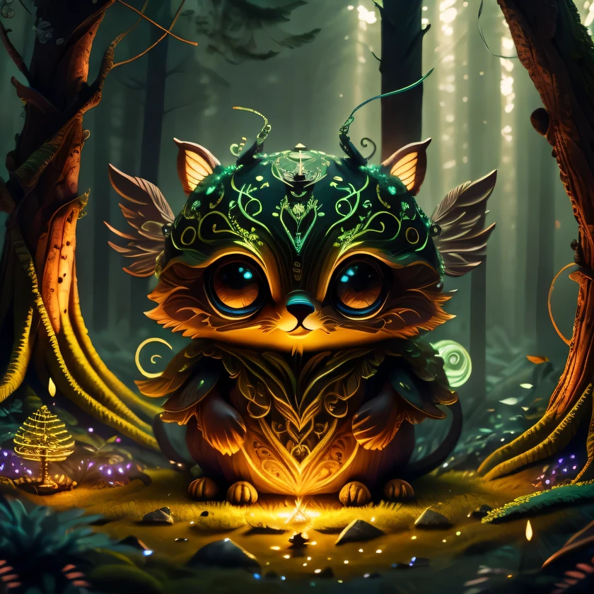 Photos of flying little creatures, 3D magic flying little monster,3D magic monsters and magic rays,Glowing eyes,volumettic light, Magic - Fantasy - Forest, Digital art, The most stunning artwork in the world, ((No Man)),Dremley Carter, Soft and balanced colors, forest scenery, hyper HD, 8k octane rendering, magical, Amazing, Ethereal, intricatedesign,ultrasharp, Shadows