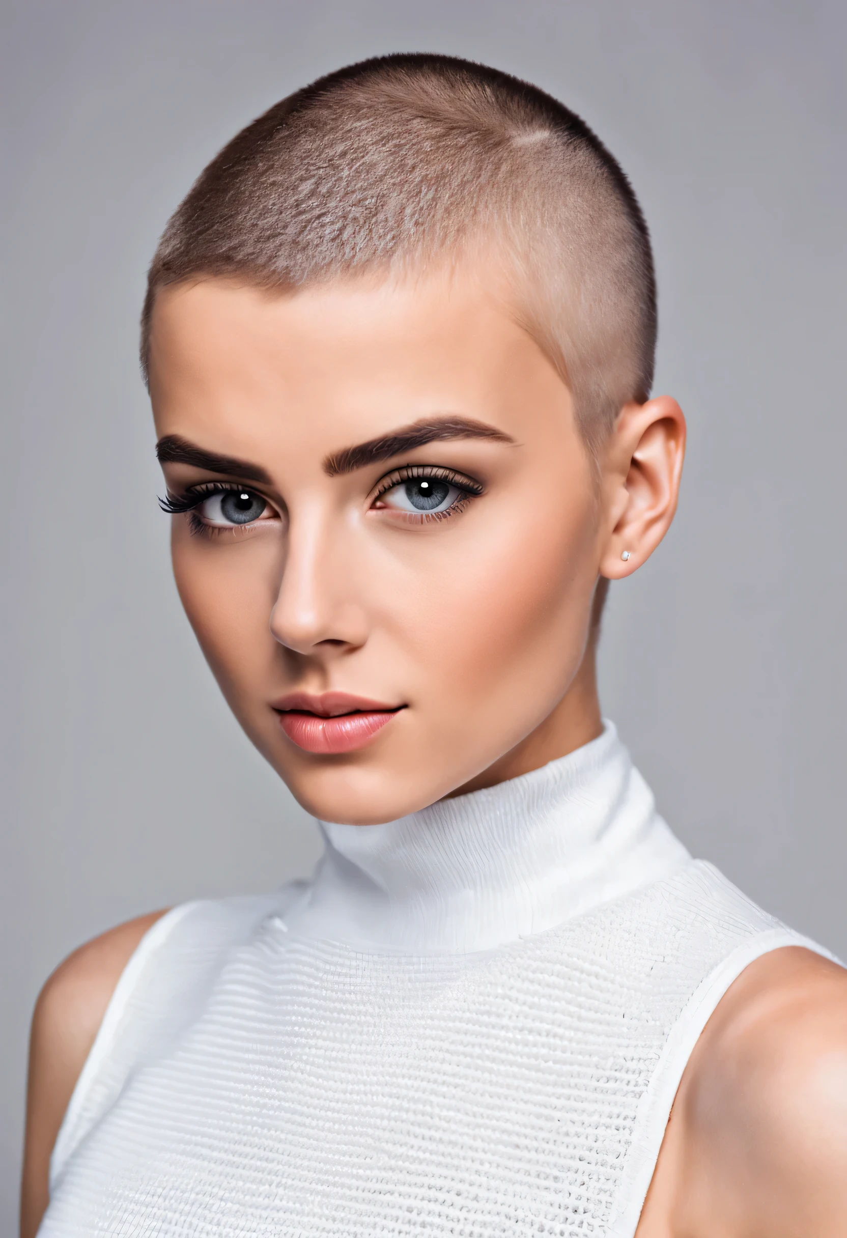 photo, belle jeune femme avec un buzzcut, Haut blanc